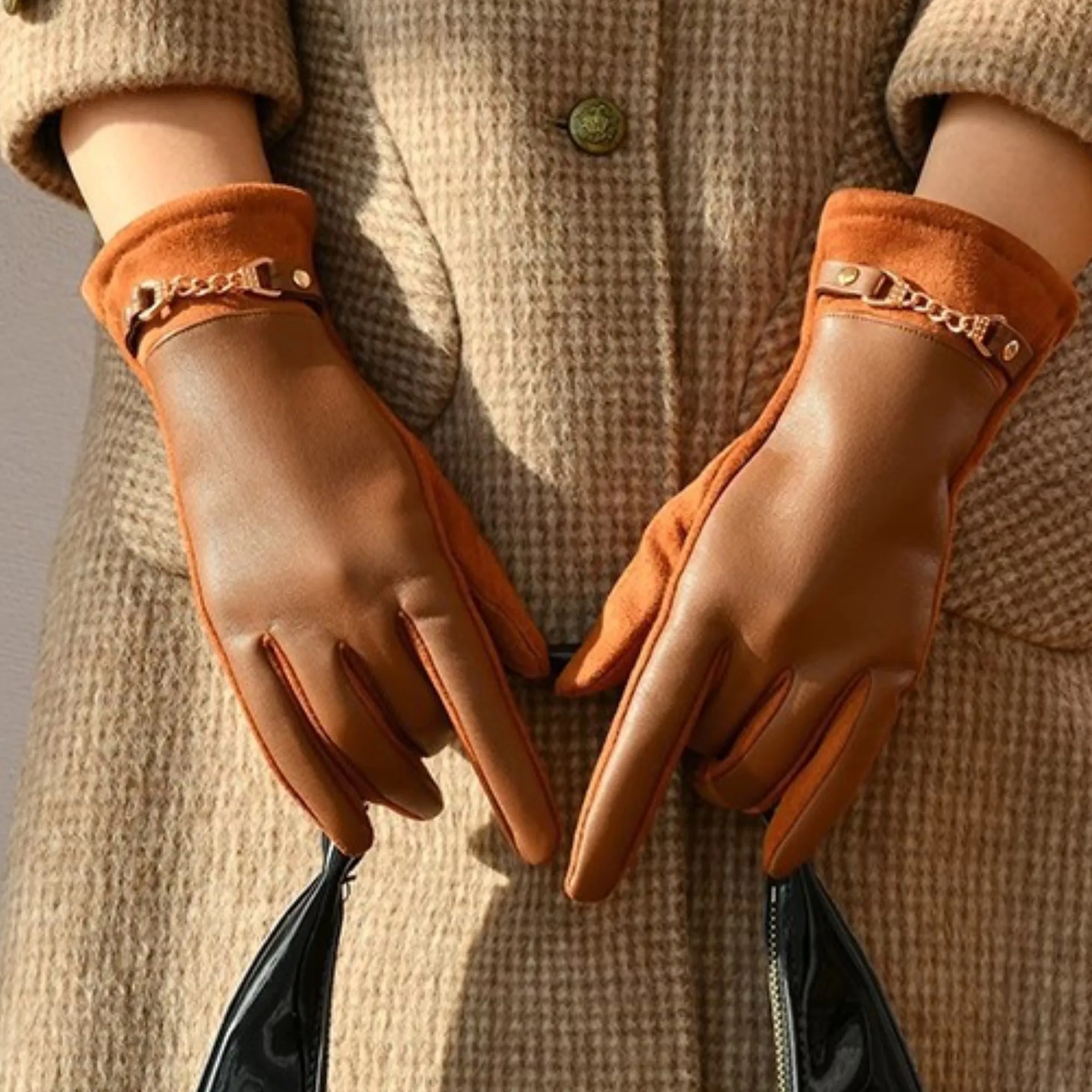 Womens Winter Leather Gloves Windproof Warm For Outdoor 2