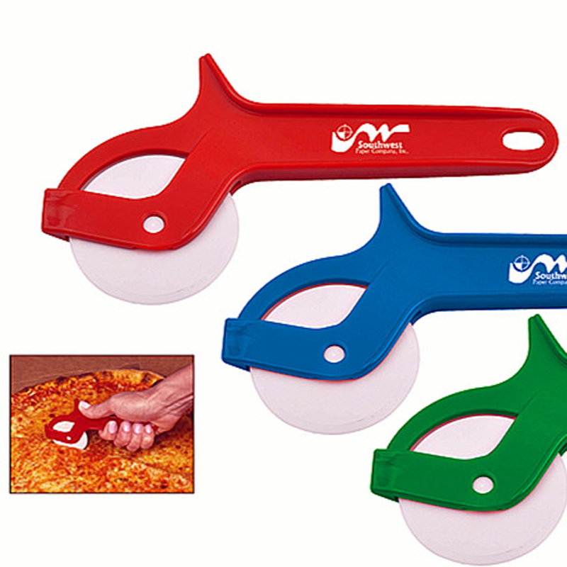 Custom Design Fork Rolling Round Pizza Wheel Cutter Plastic Disposable Plastic Pizza Slicer Cutter 2