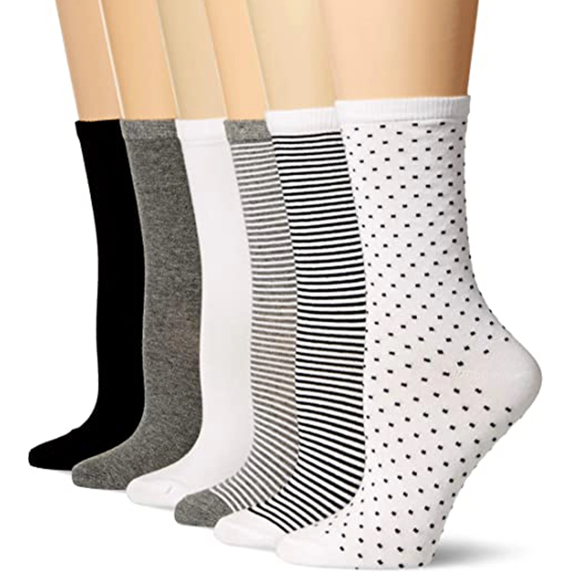 Flat Knit Cotton Crew Dress Socks with All Over Desig 2