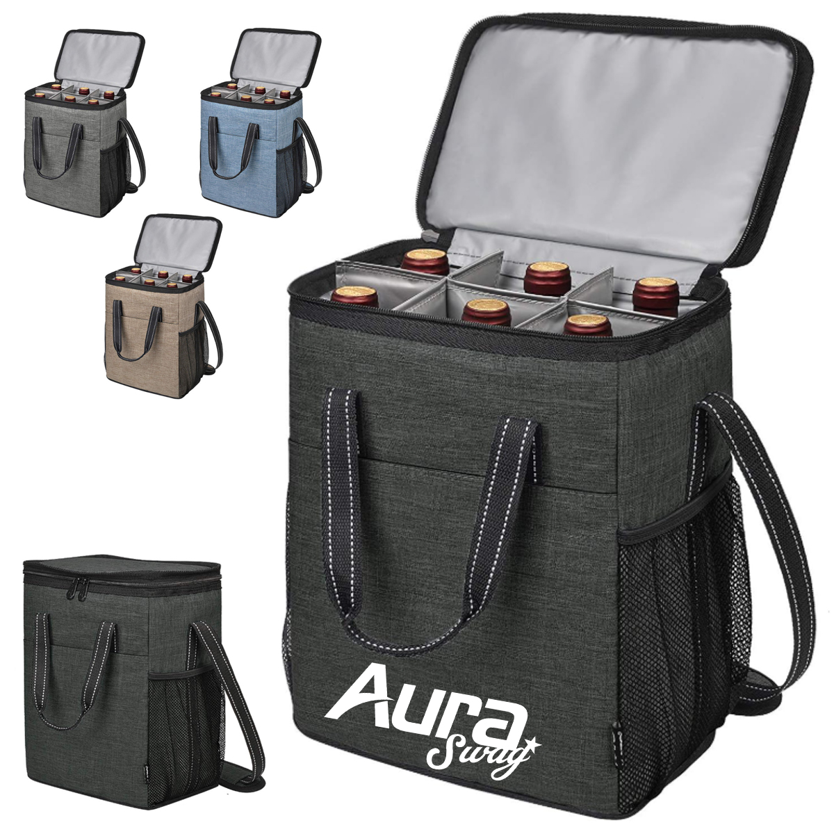 120L Insulated 6-Bottle Wine Cooler Bag with Dividers 6