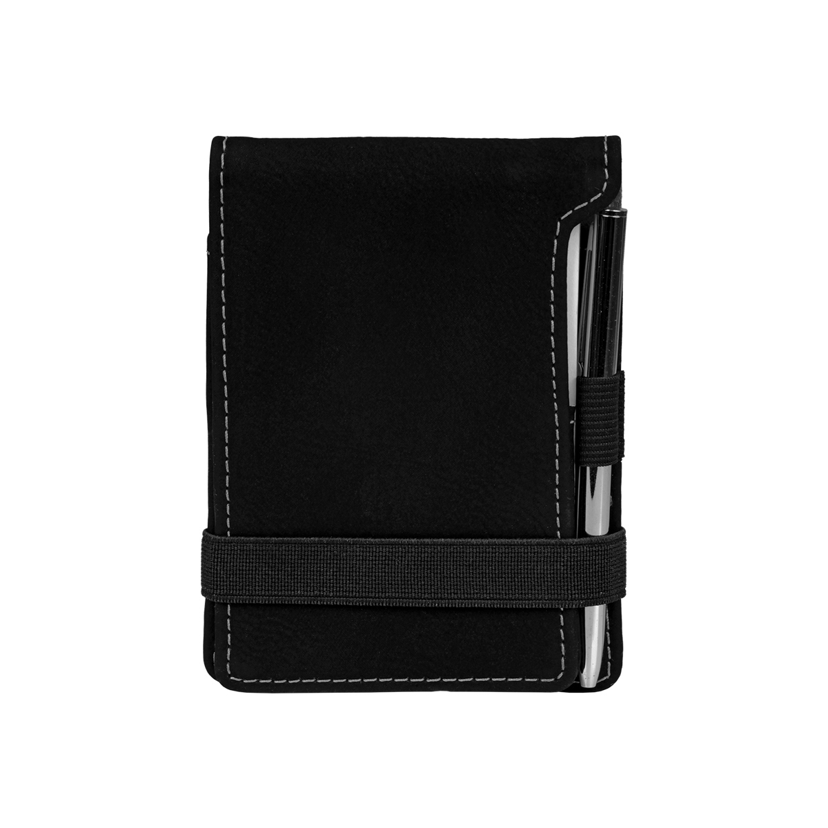 Black/Silver Leatherette Mini Notepad with Pen 4