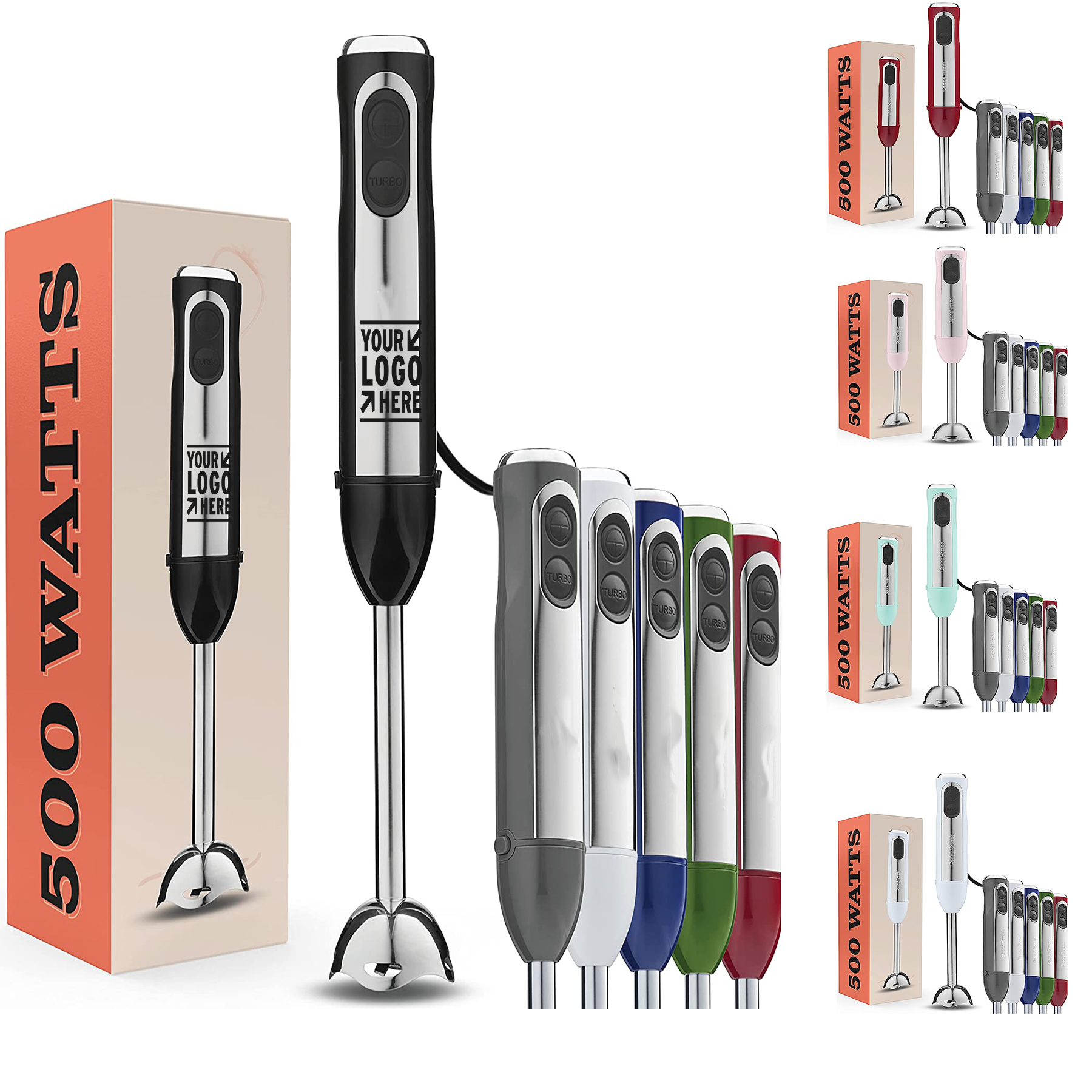 Electric Hand Blender 500 Watt with Turbo Mode, Detachable Base 2