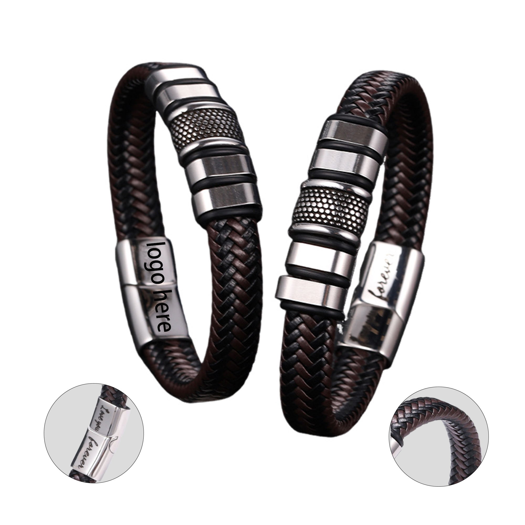 Vintage Stainless Steel and Leather Bracelet 1