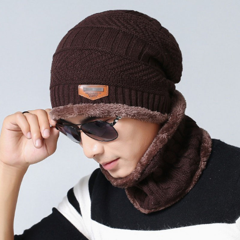 Unisex Beanie Knit Hats Scarf Set w/Thick Fleece Lined 15