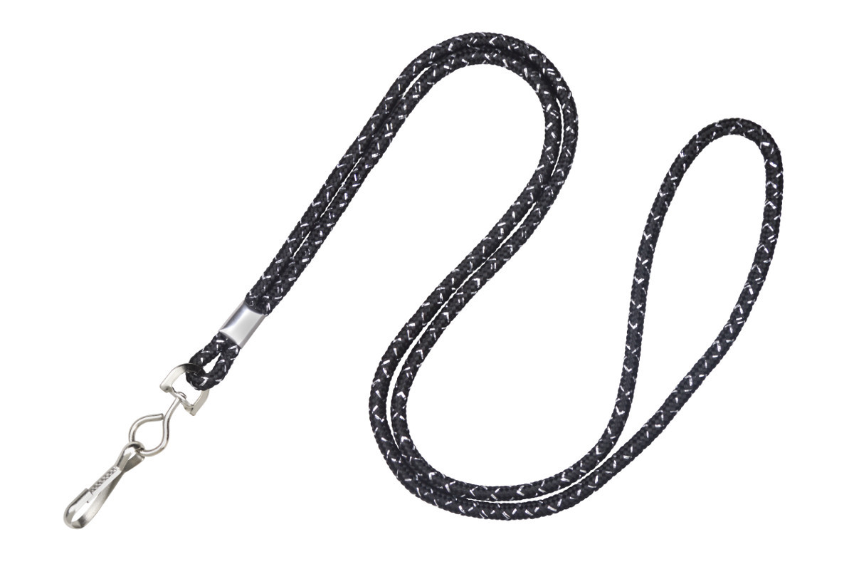 1/8" Metallic Cord Lanyard (Black) With Swivel Hook Attachment 1