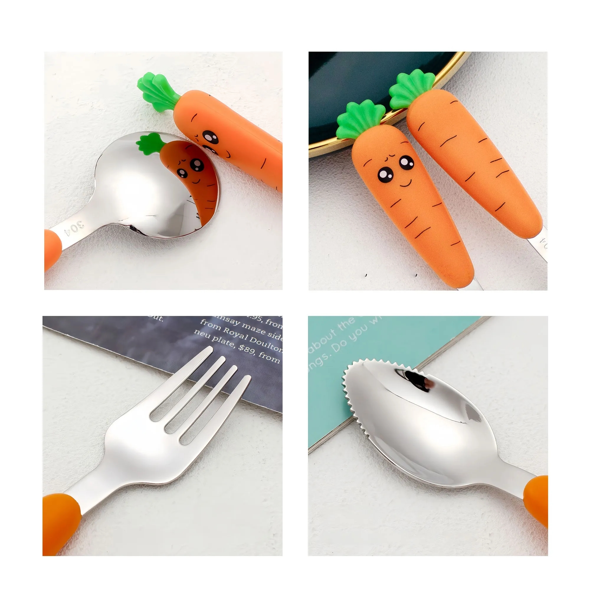 Cute Radish-Shaped Baby Stainless Steel Flatware Set 7