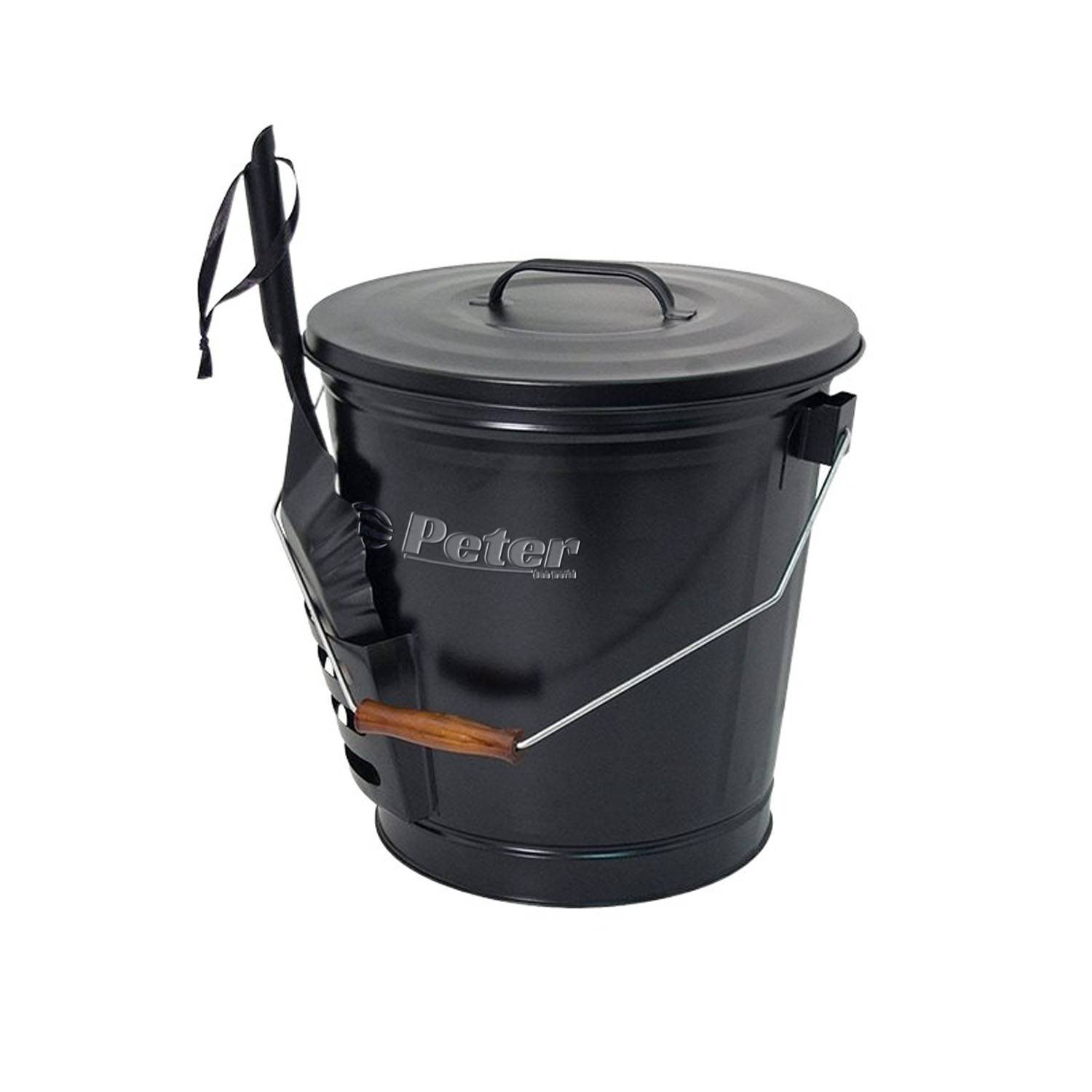 Durable Steel Fireplace Ash Bucket w/ Lid and Shovel 3