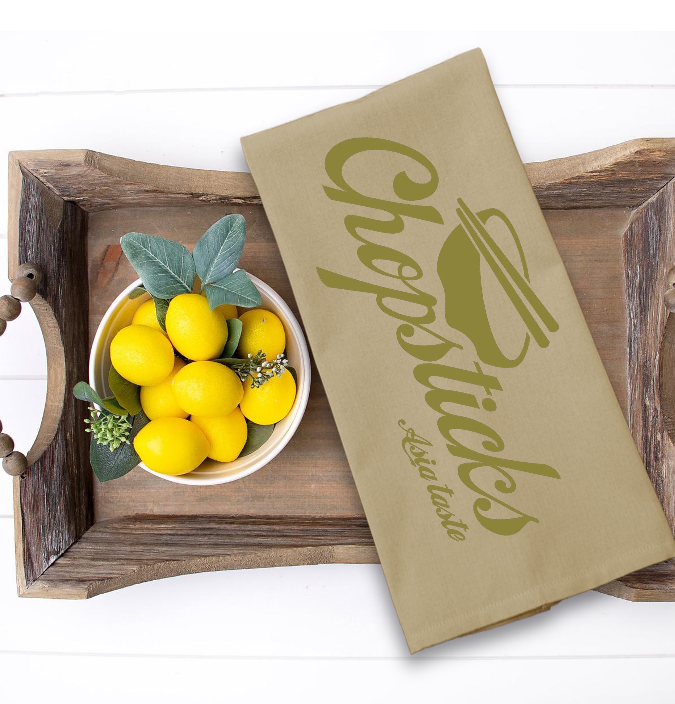 Wheat Solid Plain Weave Kitchen Towel with Custom Print 3