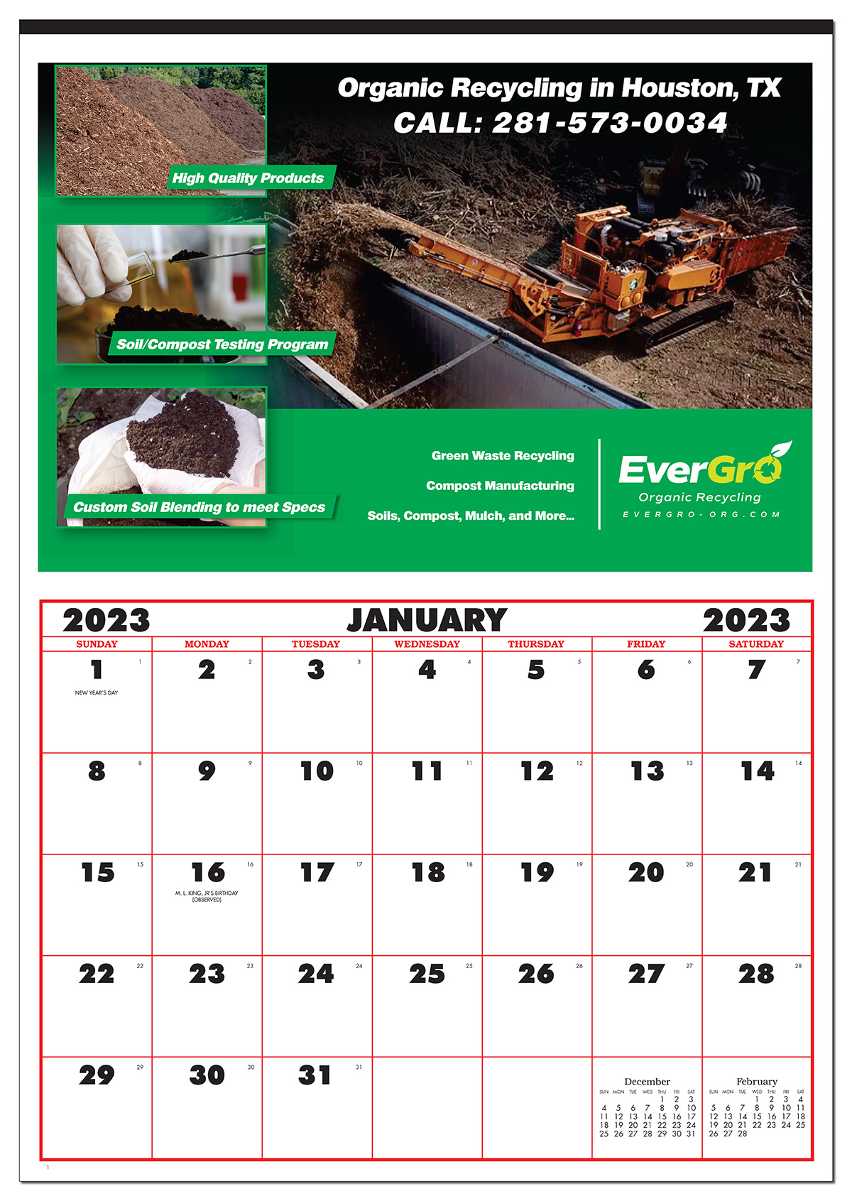 Single Photo 12 Month Apron Wall Calendar