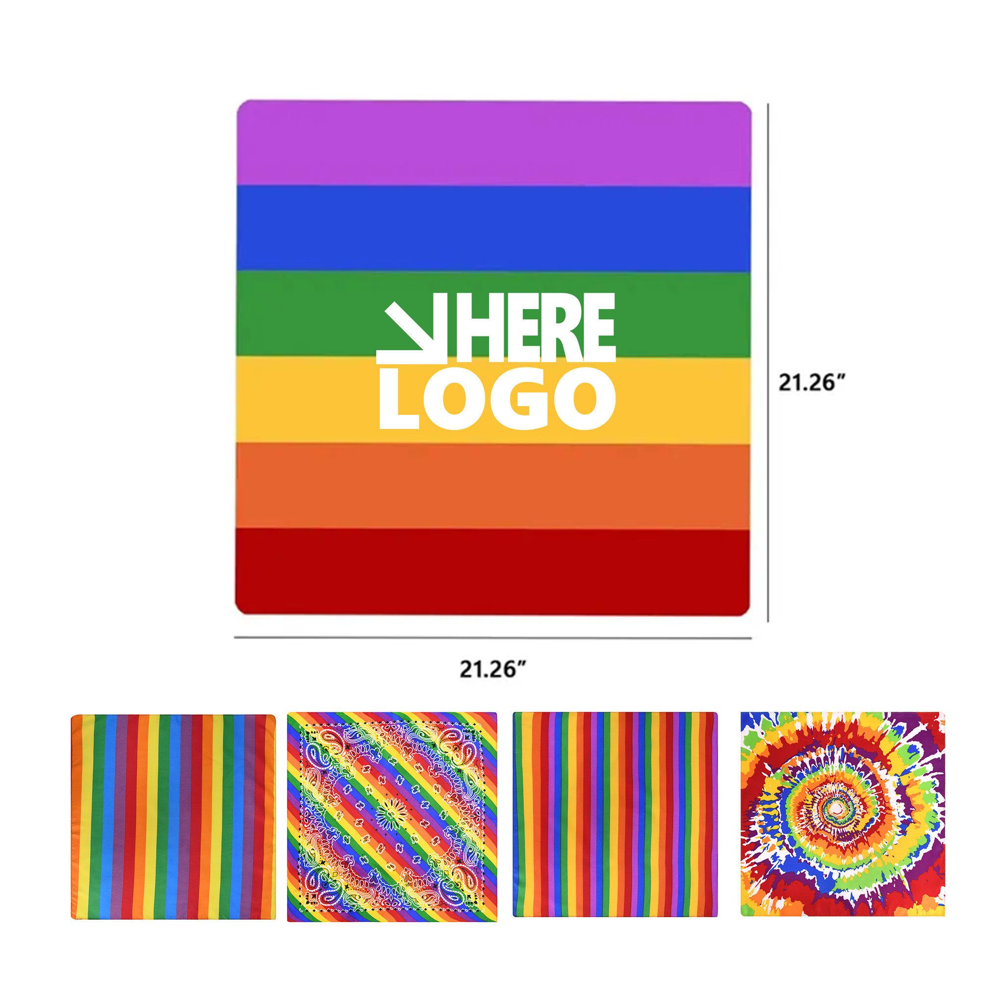 21" Square Scarf Pride Day Rainbow Bandana 2