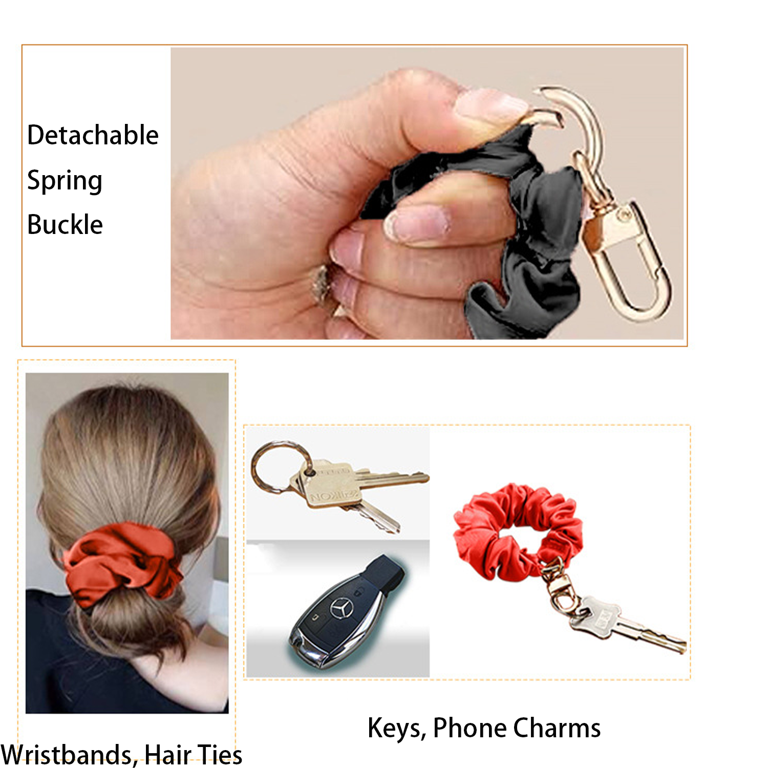 Scrunchie Keychain Wristlet Elastic Bracelet Keyring 10
