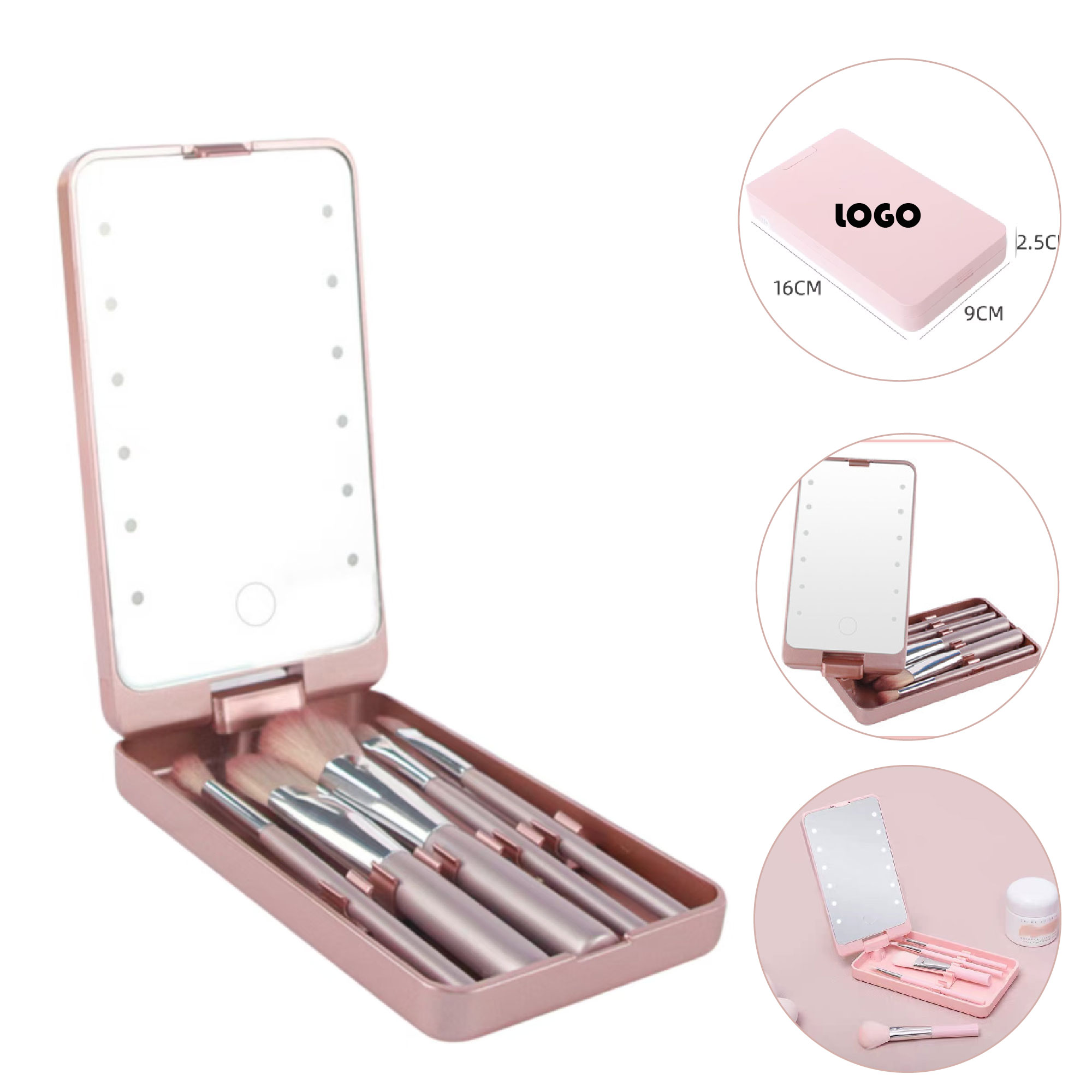 MOQ 5 pcs LED 360??Rotating Dressing Mirror With Makeup Brush 2