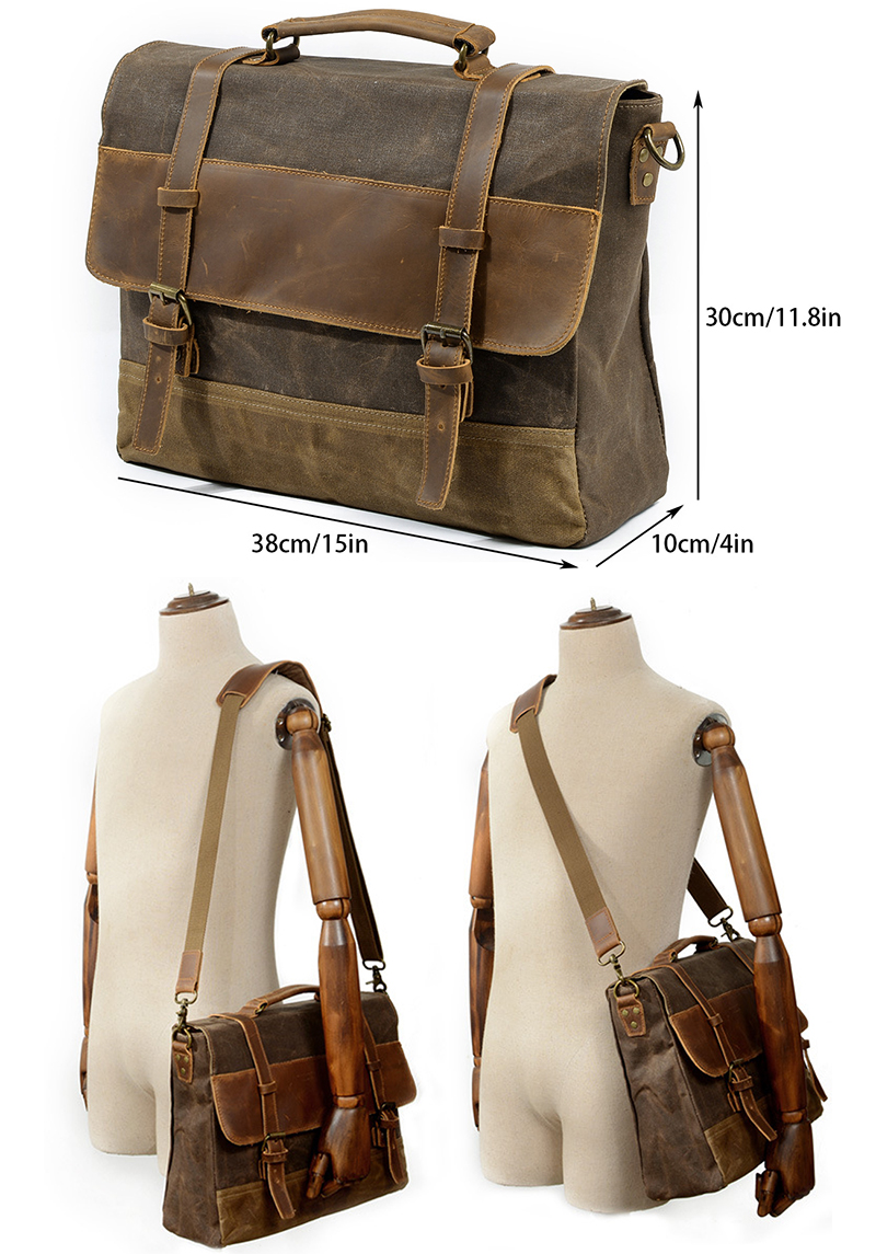 Canvas Leather Computer Laptop Briefcase Bag 2