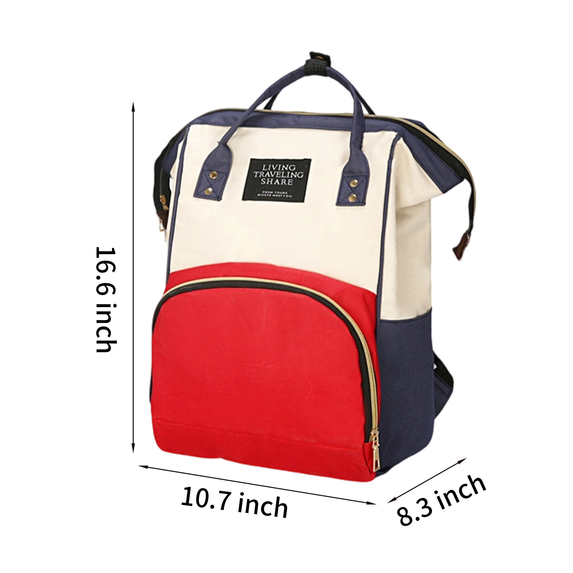 Waterproof Diaper Backpack With Wide Opening 10.7" Length x 8.3" Width x 16.6" Height 8