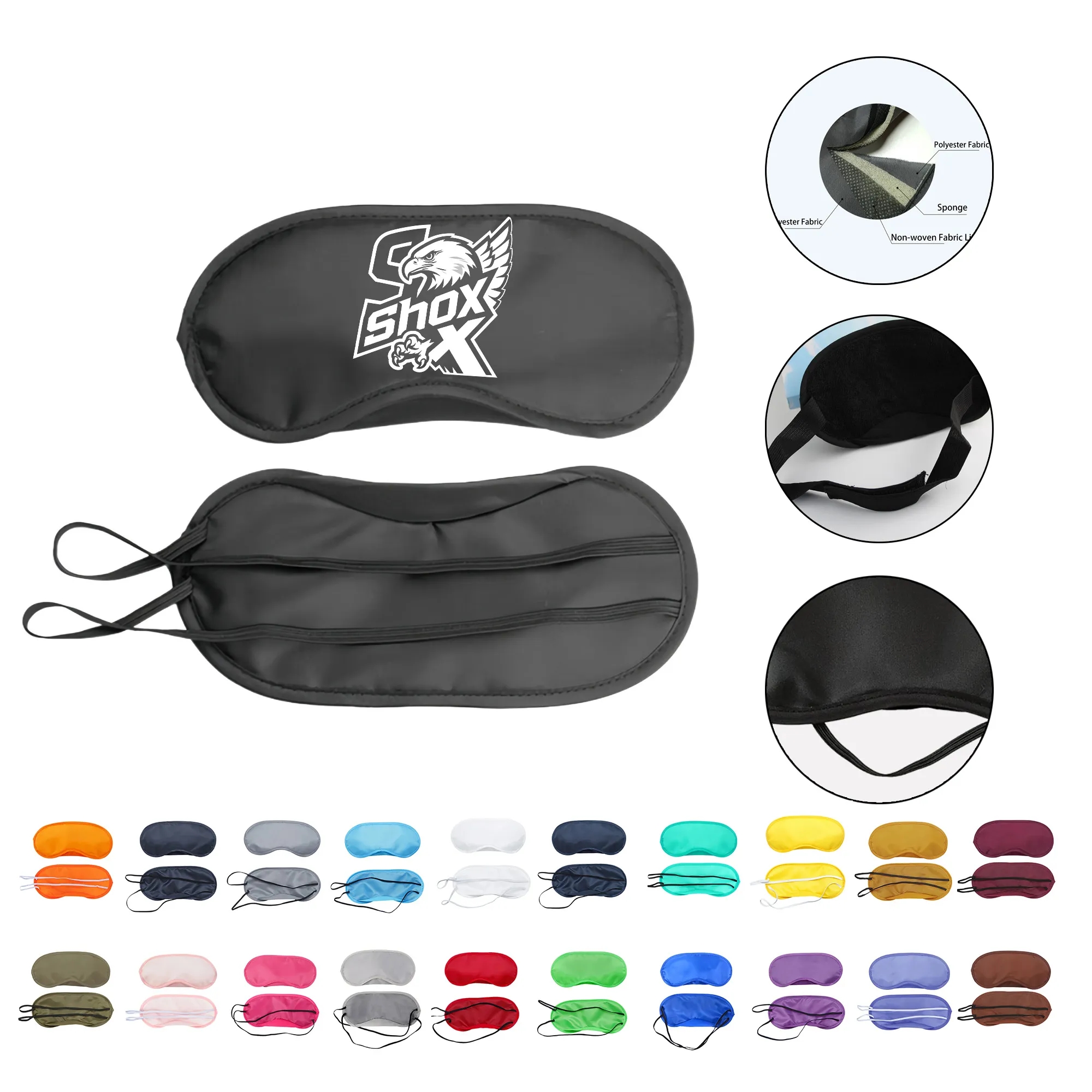 MOQ 20 Full Color Polyester Shade Sleep Eye Mask 11