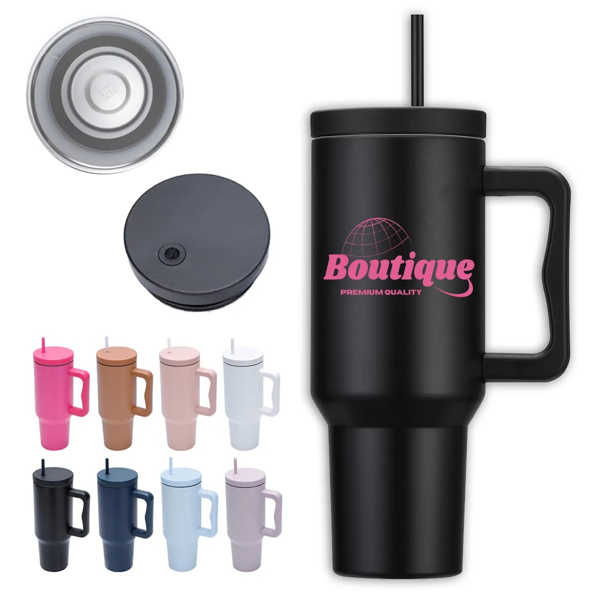 40 oz. Stainless Steel Tumbler with Handle and Straw Lid 7