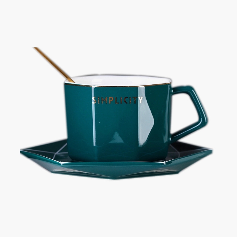 Custom 6 oz Ceramic Coffee Mug Saucer Set 2