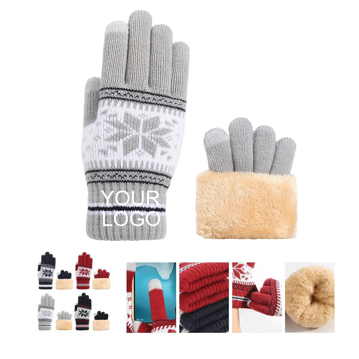 Touchscreen Gloves 9.85 inches with Snowflake Print, Customizable with Logo 2