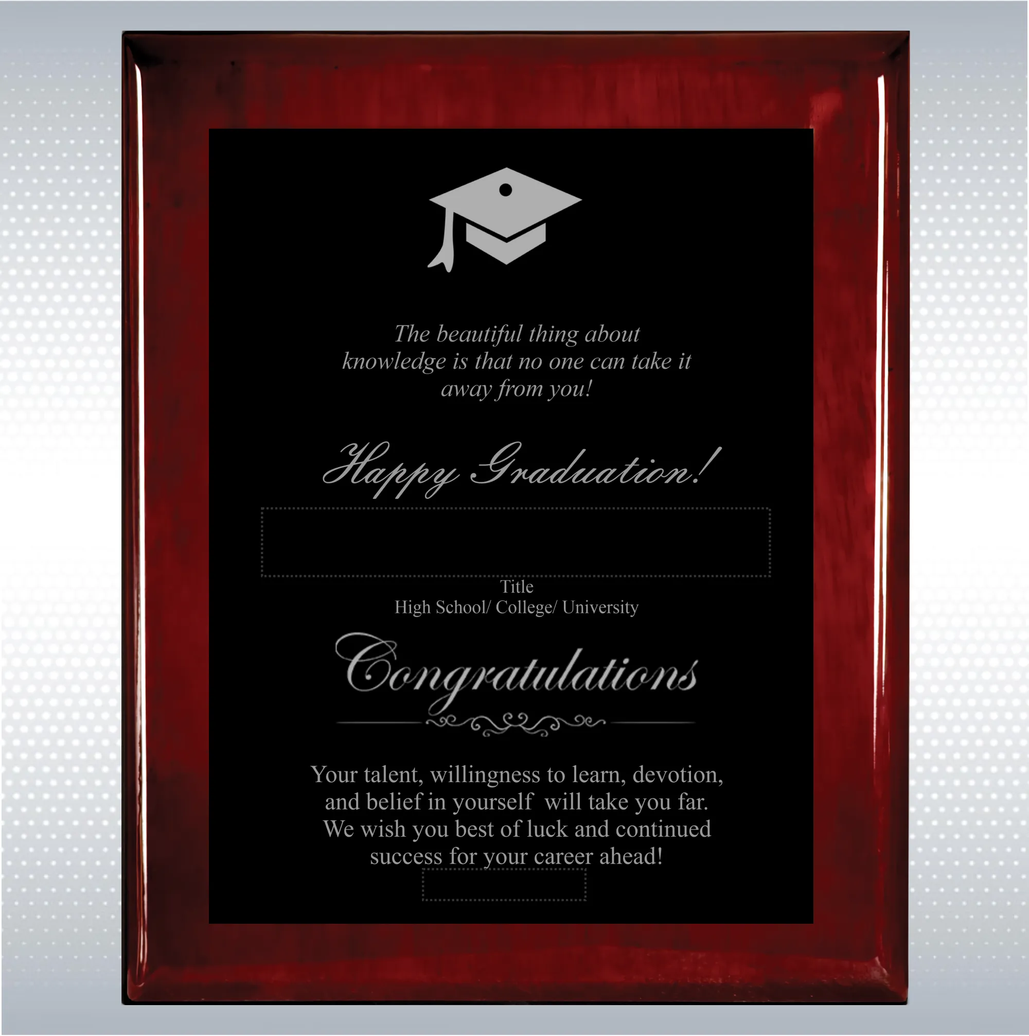 Rosewood Piano Graduation Gift Plaque 3
