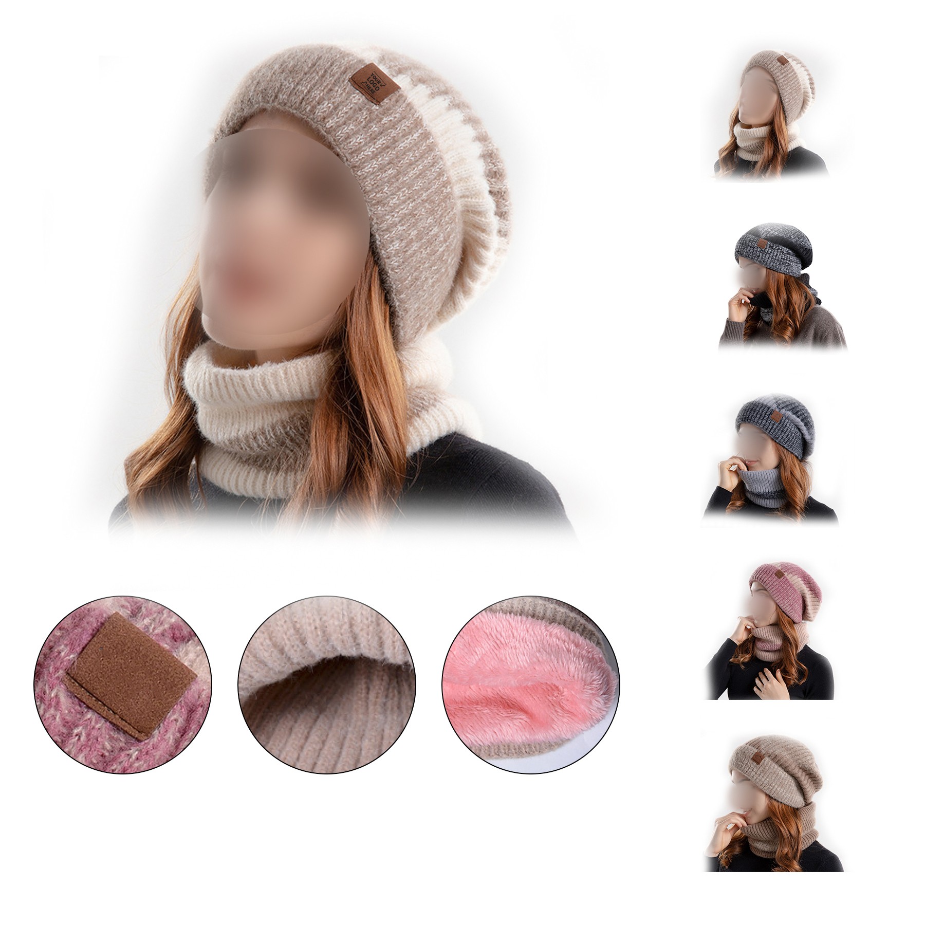 2PCS Bi-color Chunky Beanie Neck Gaiter Set 1