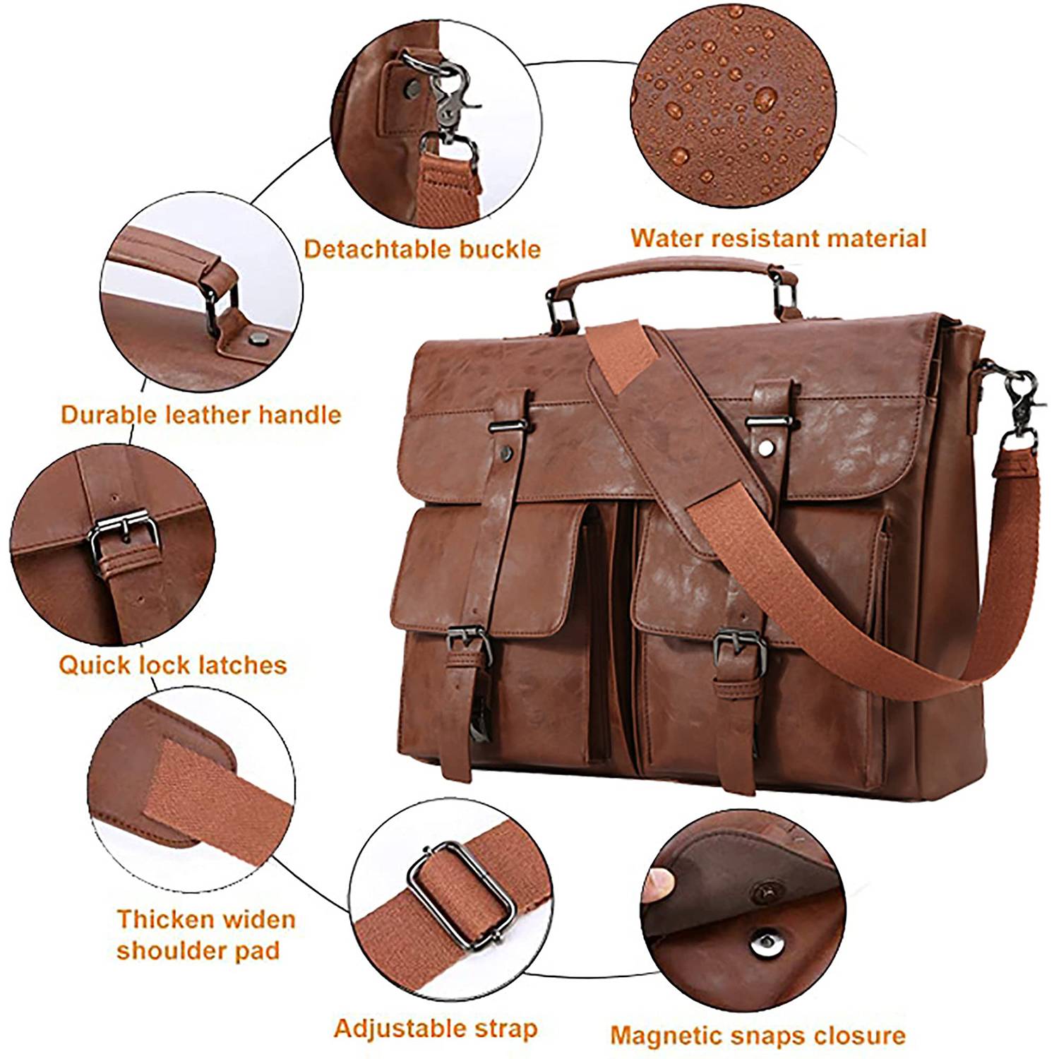 17.3 Inch Vintage PU Leather Laptop Bag Briefcase Satchel 4