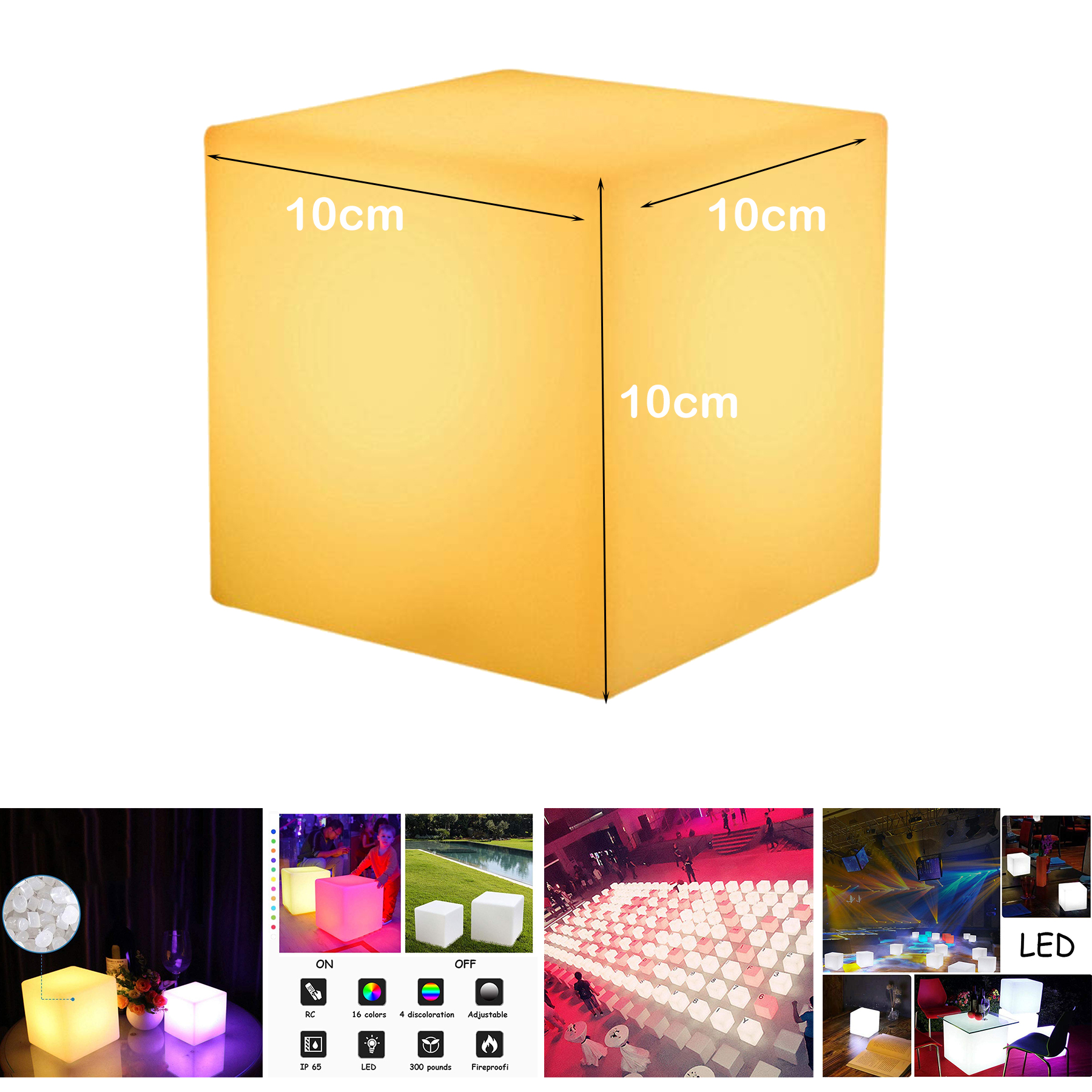10cm x 10cm x 10cm Colorful Party LED Luminous Square Stool