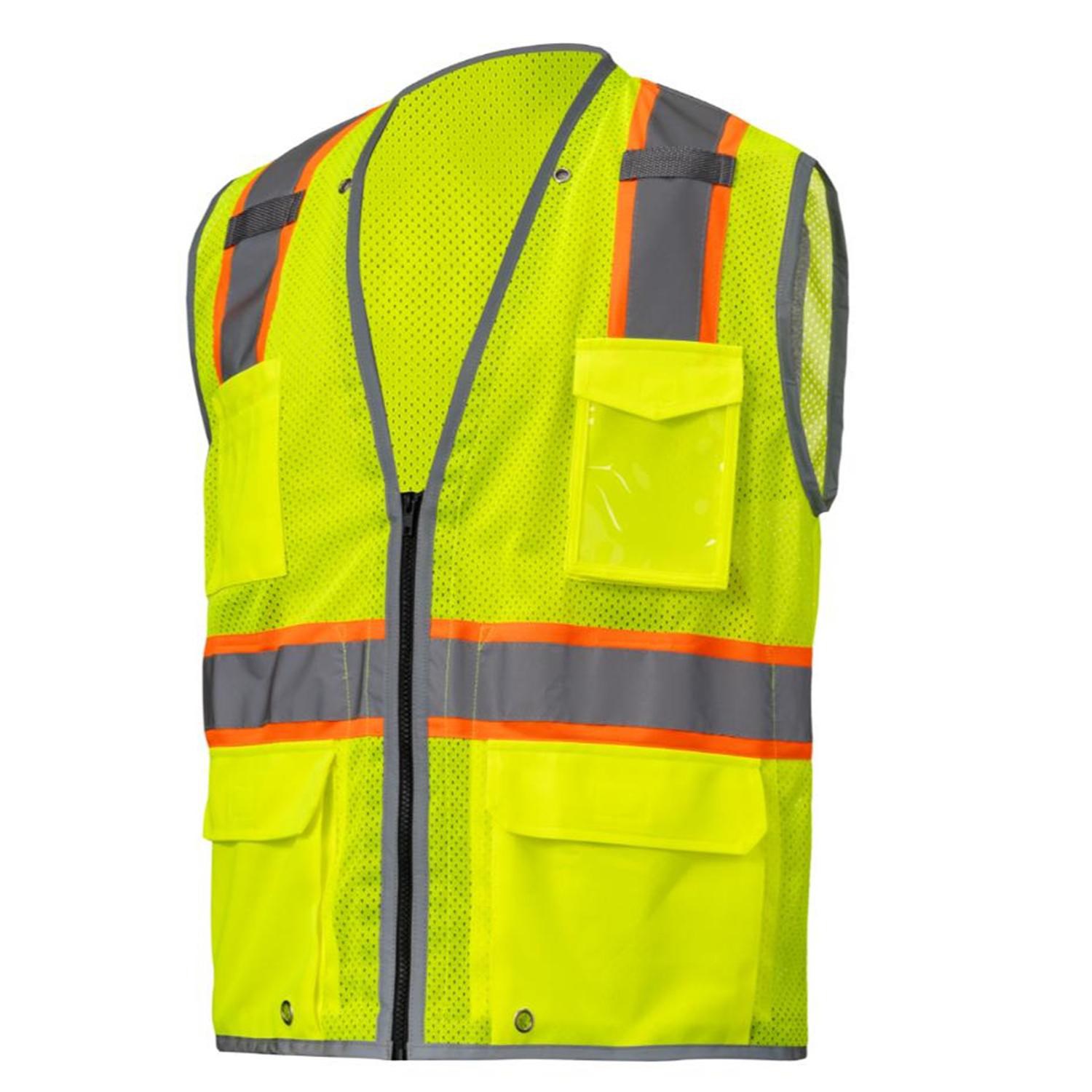 3.8 Oz. Polyester Class 2 Reflective Piping Cross Back Safety Vest With Dual Mic Tab & 4 Pockets 6