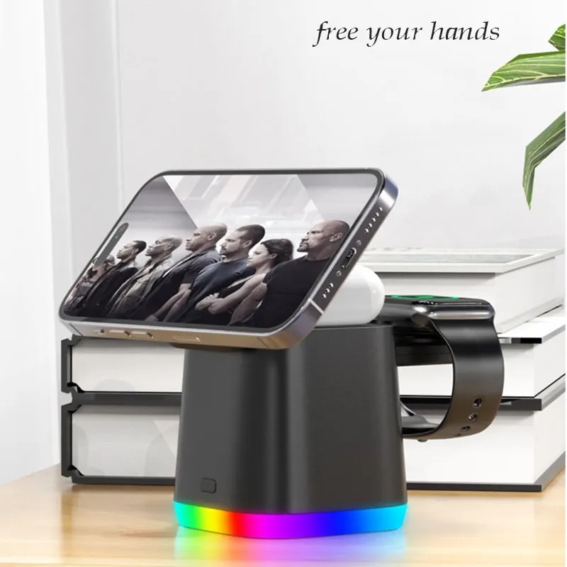 15W 3 In 1 Magnetic Wireless Charger Station With RGB Ambien 3