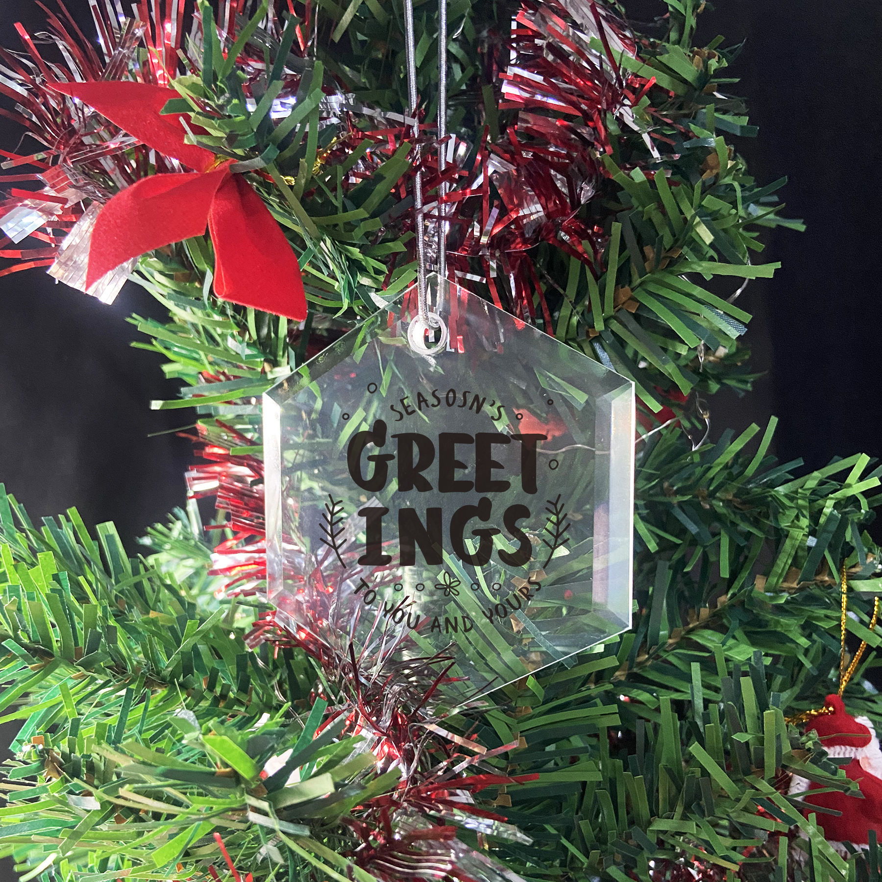 Gift Box 3" Hexagon Clear Glass Ornament 5