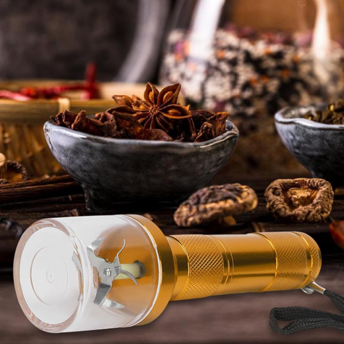 LED Flashlight Grinder Combo with Metal Body and Jar Base 7