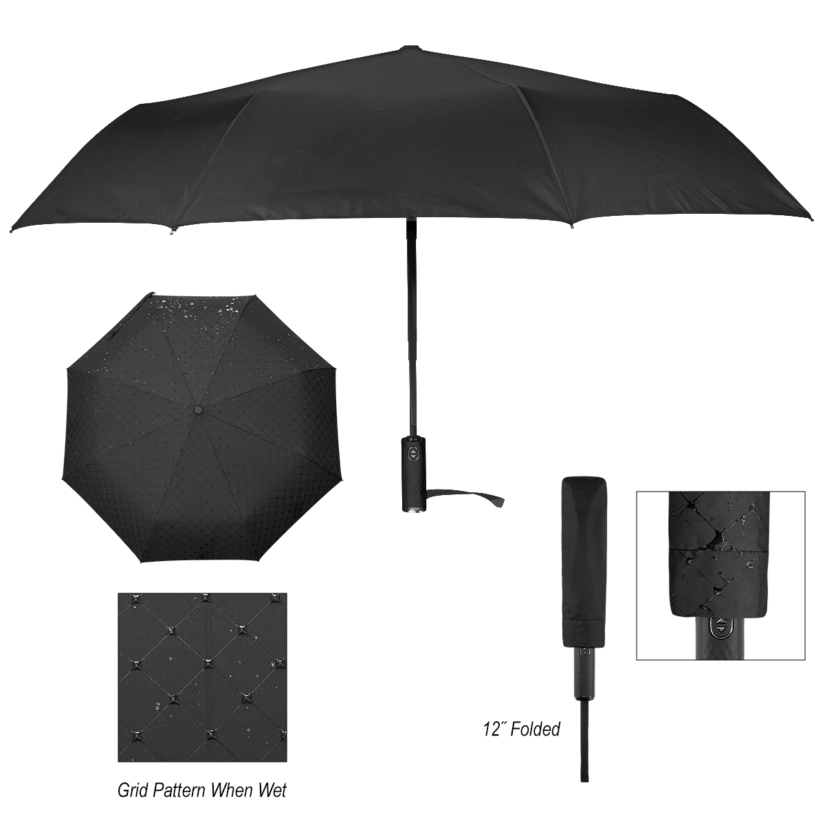 42" Arc Hidden Grid Telescopic Folding Umbrella With 100% rPET Canopy 3