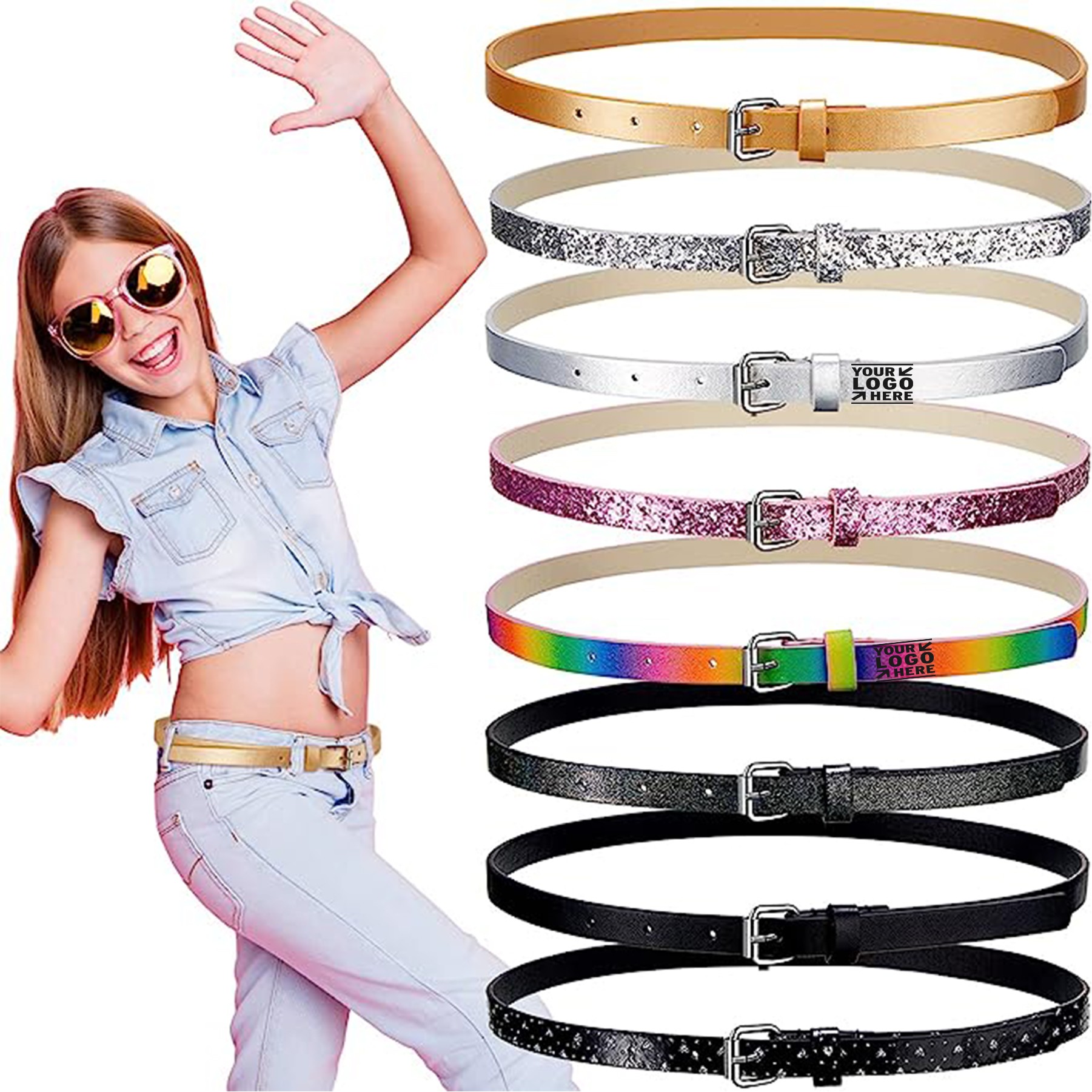 Kids Girls Dress Belts Skinny Waist Rainbow Belt 2