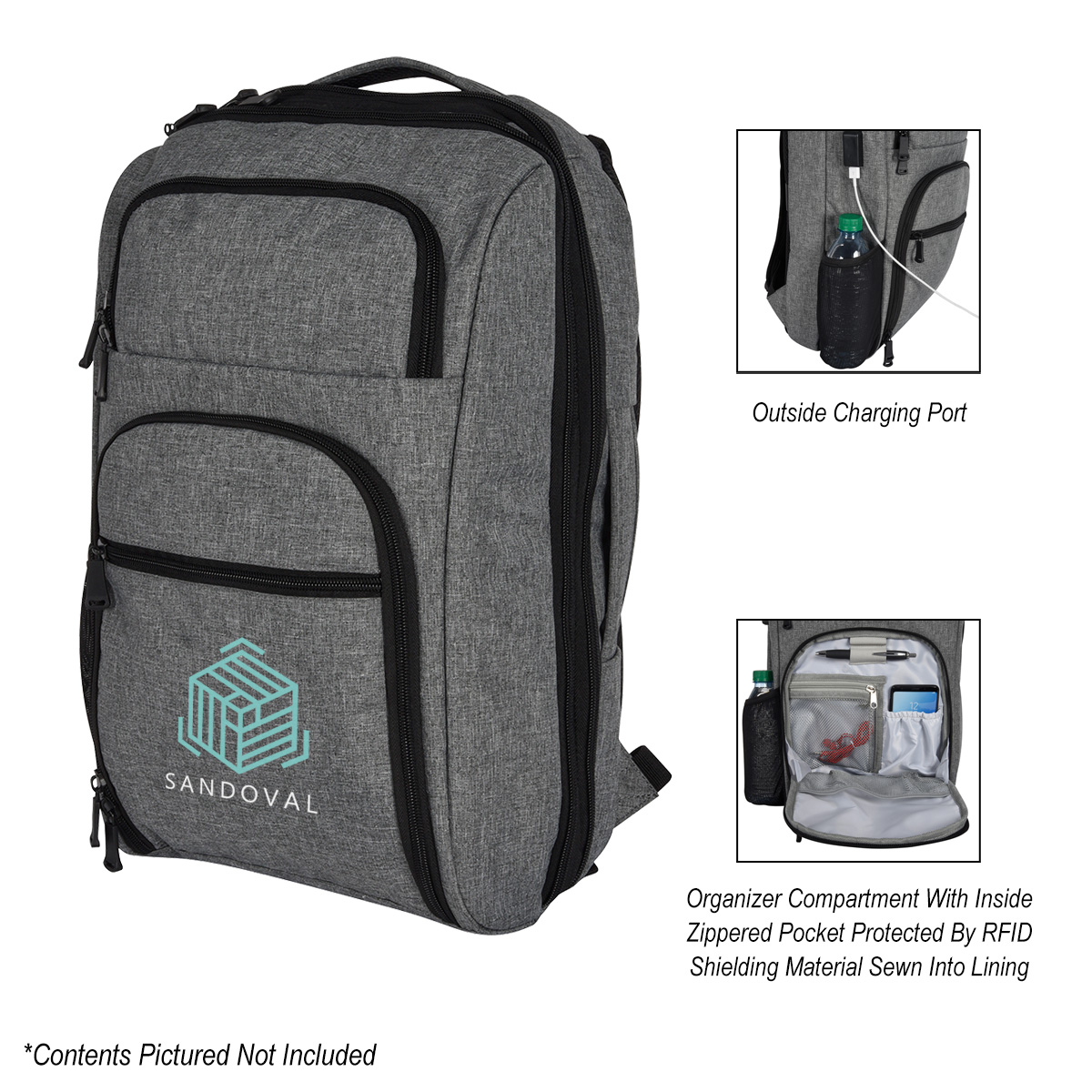 Heathered RFID Laptop Backpack & Briefcase 7