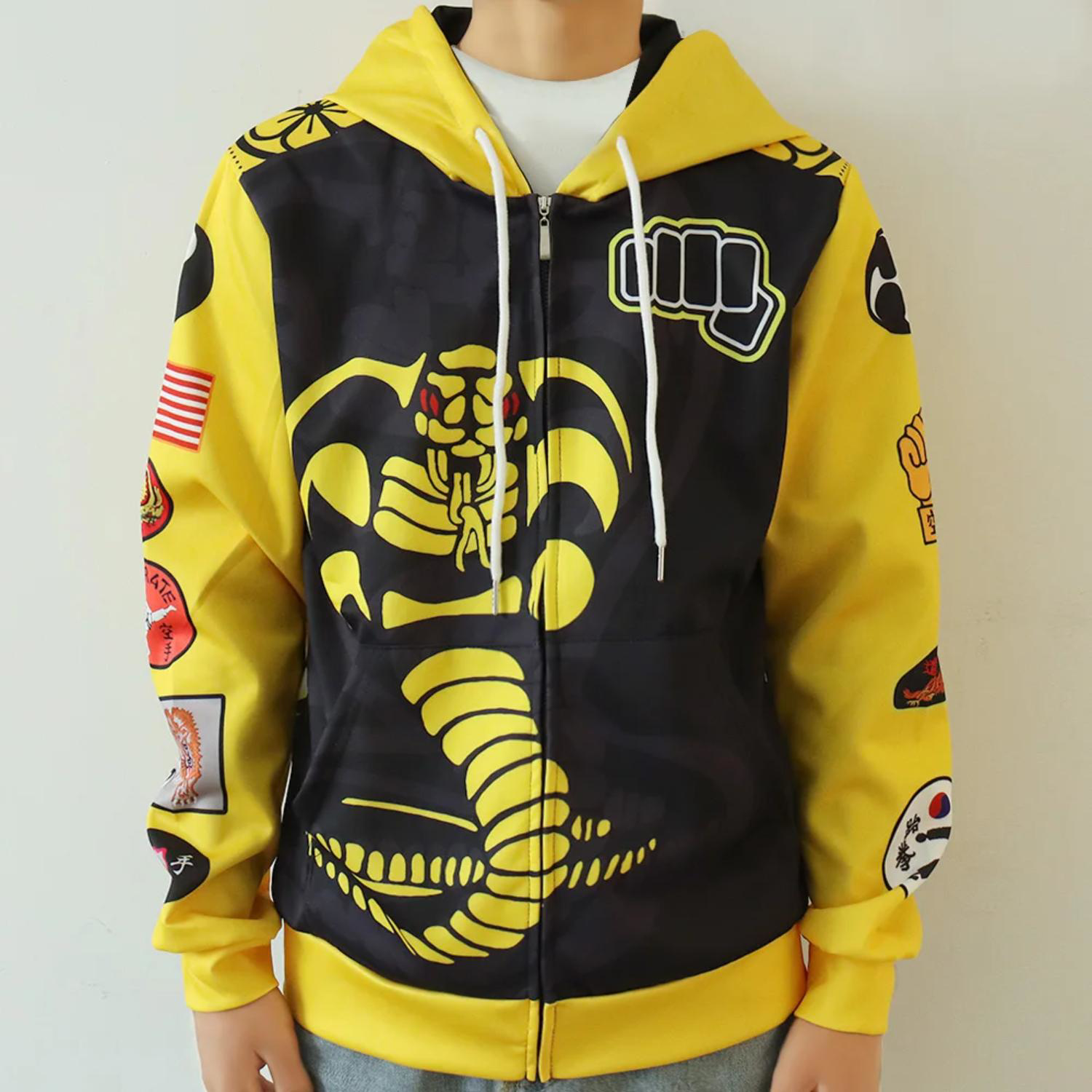 75D Milk Silk Fluorescent Digital Print Men's Zipper Hoodie w/ Pocket - 7.4 oz 1