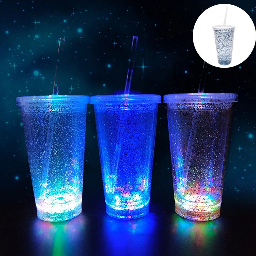 Plastic Led Light Up Travel Mug Tumbler With Straw 1