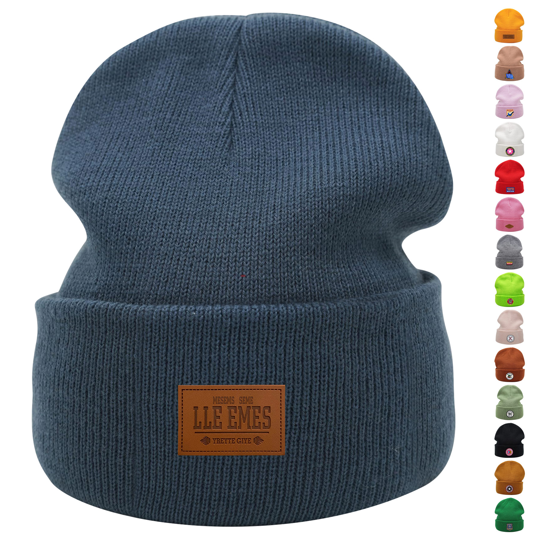 Embroidery Curled Solid Classic Beanie Knitted Cap 10