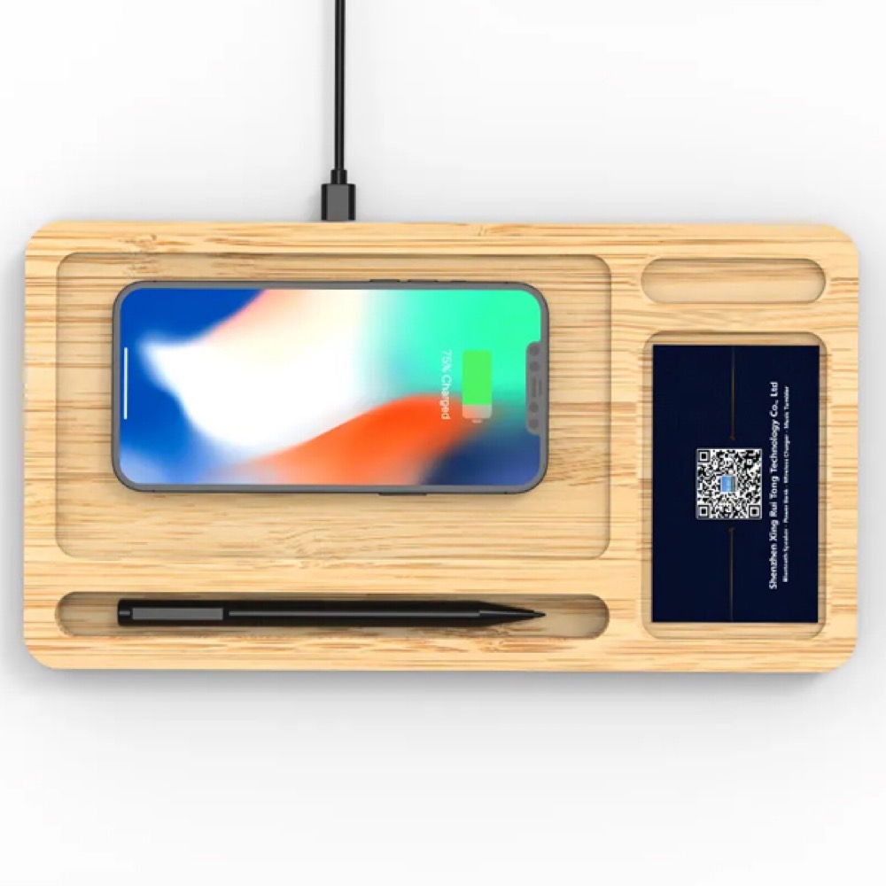 Bamboo Desk Organizer Wireless Charger 5