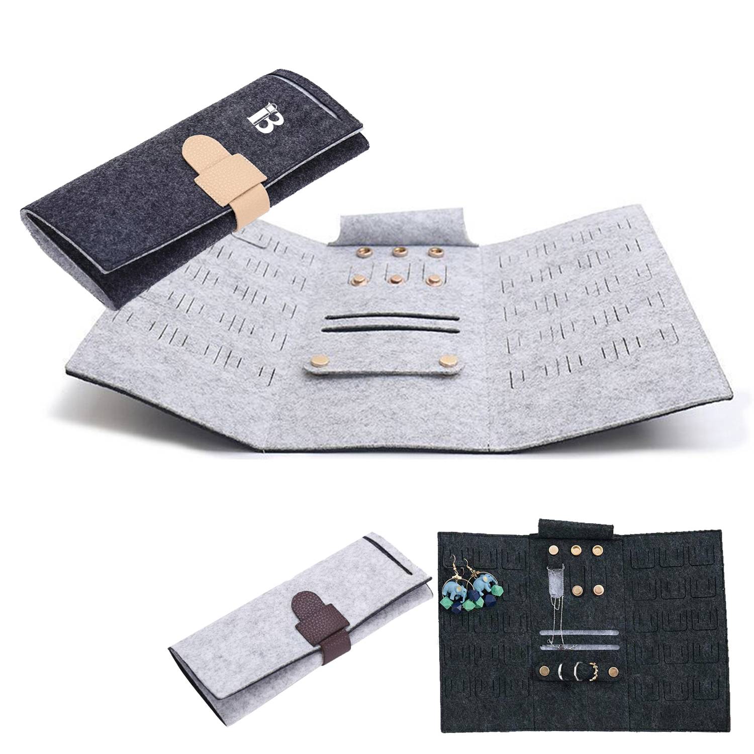 Portable Roll-up Felt Jewelry Roll Storage Bag 5