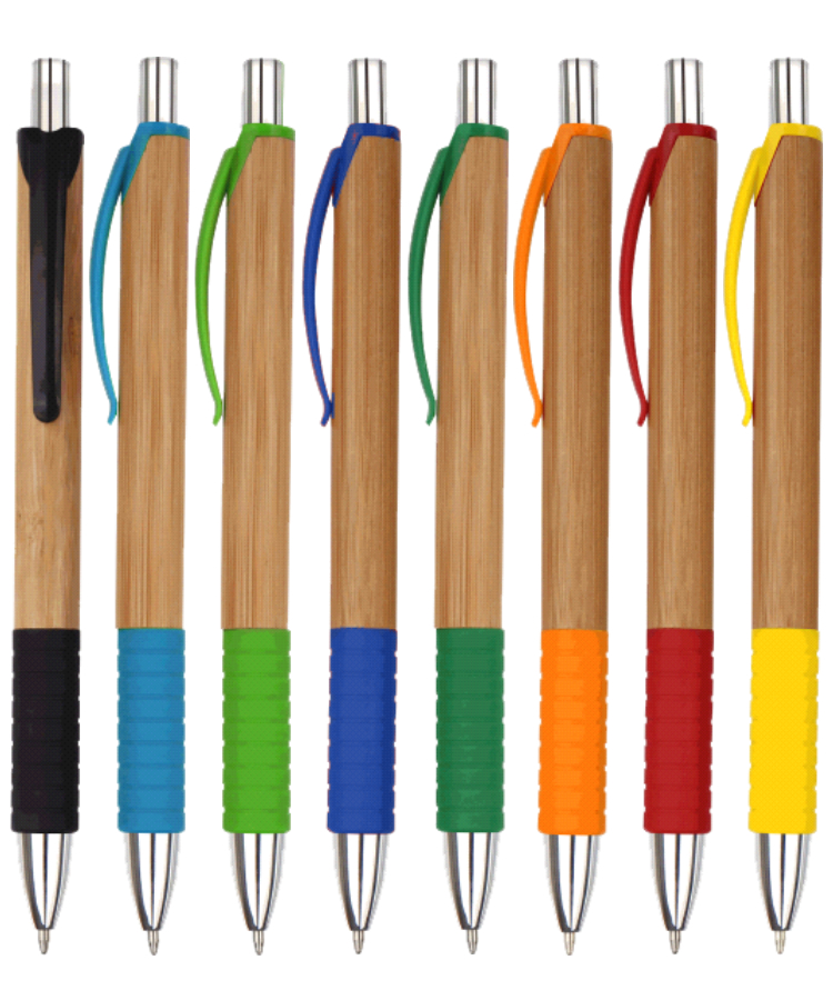 Eco Friednly - Click Action Pen - Bamboo Barrels with Solid Colored Grip and Pocket Clip 2