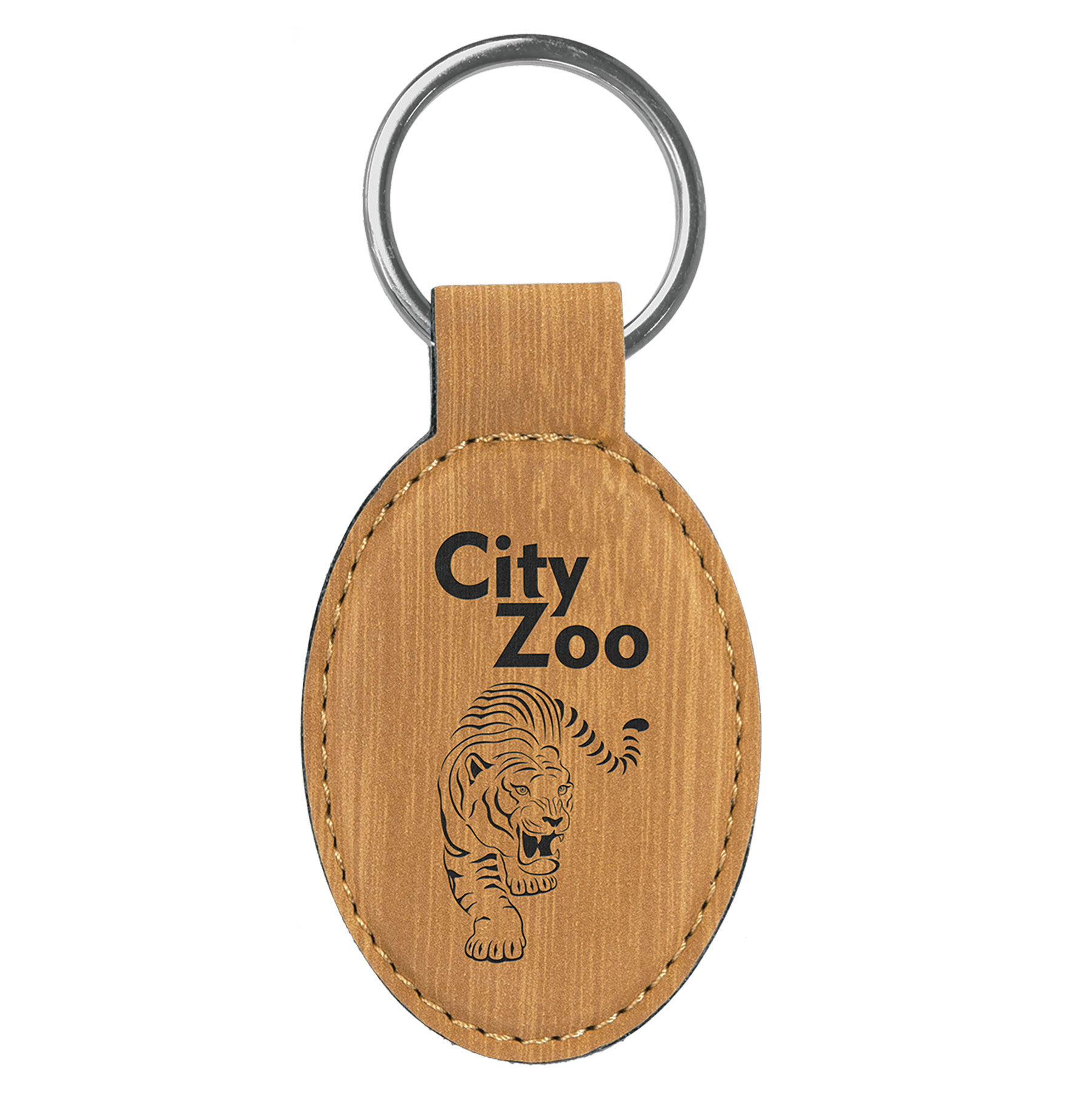 Bamboo Leatherette Oval Keychain 3