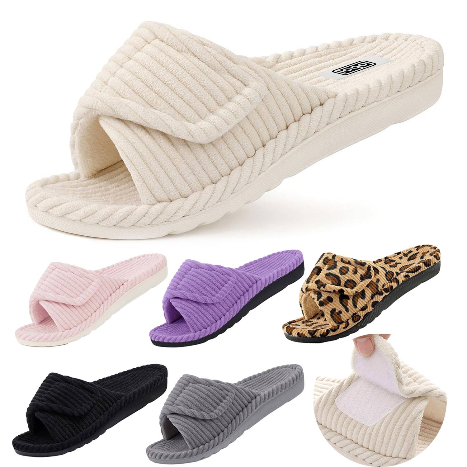 Corduroy Adjustable Strap House Slippers w/ Arch Support 13