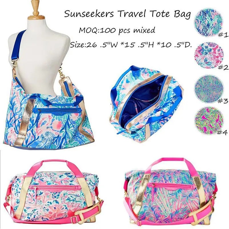 Large Capacity Canvas Colorful Print Travel Tote Bags 3