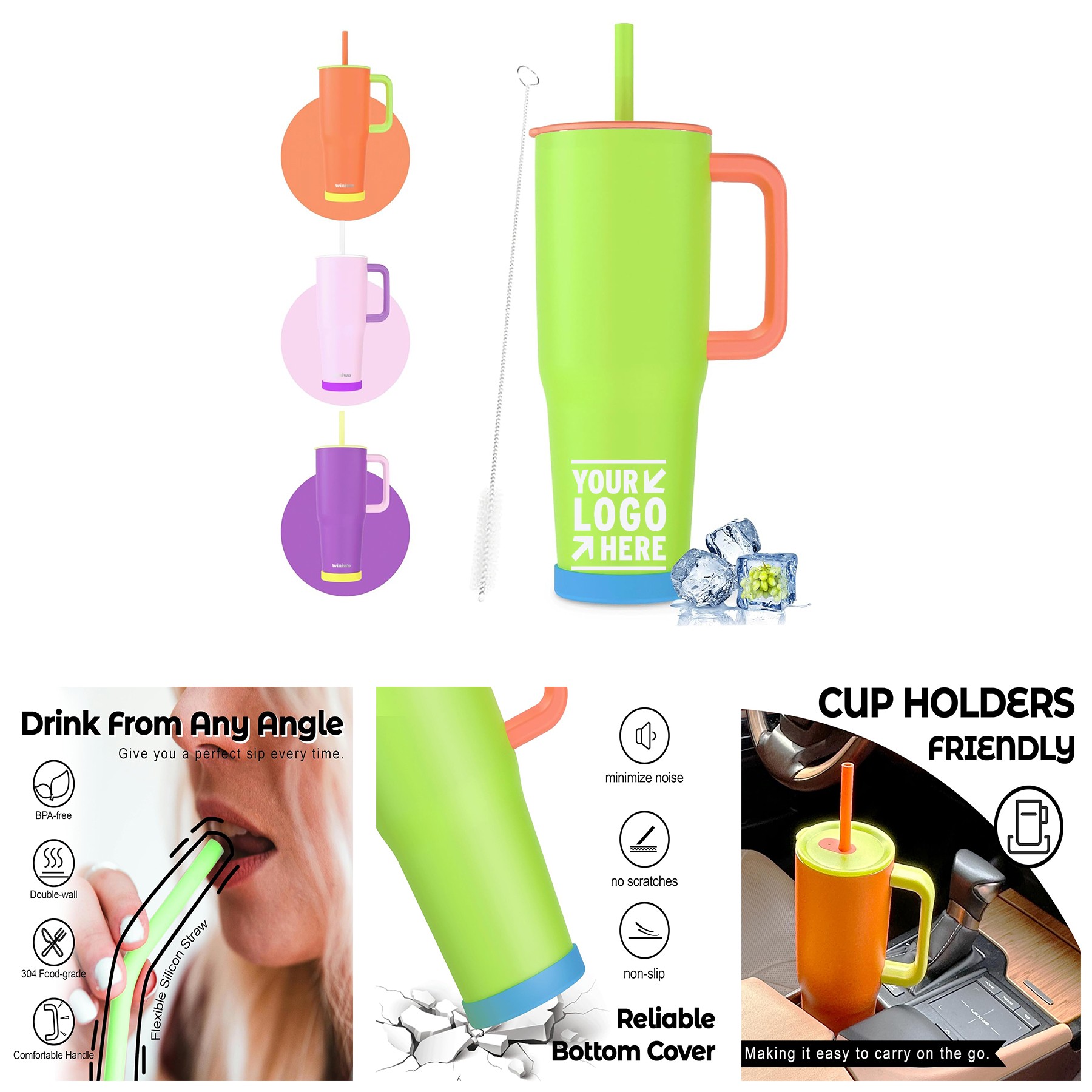 40 oz Insulated Tumbler with Handle and Straw