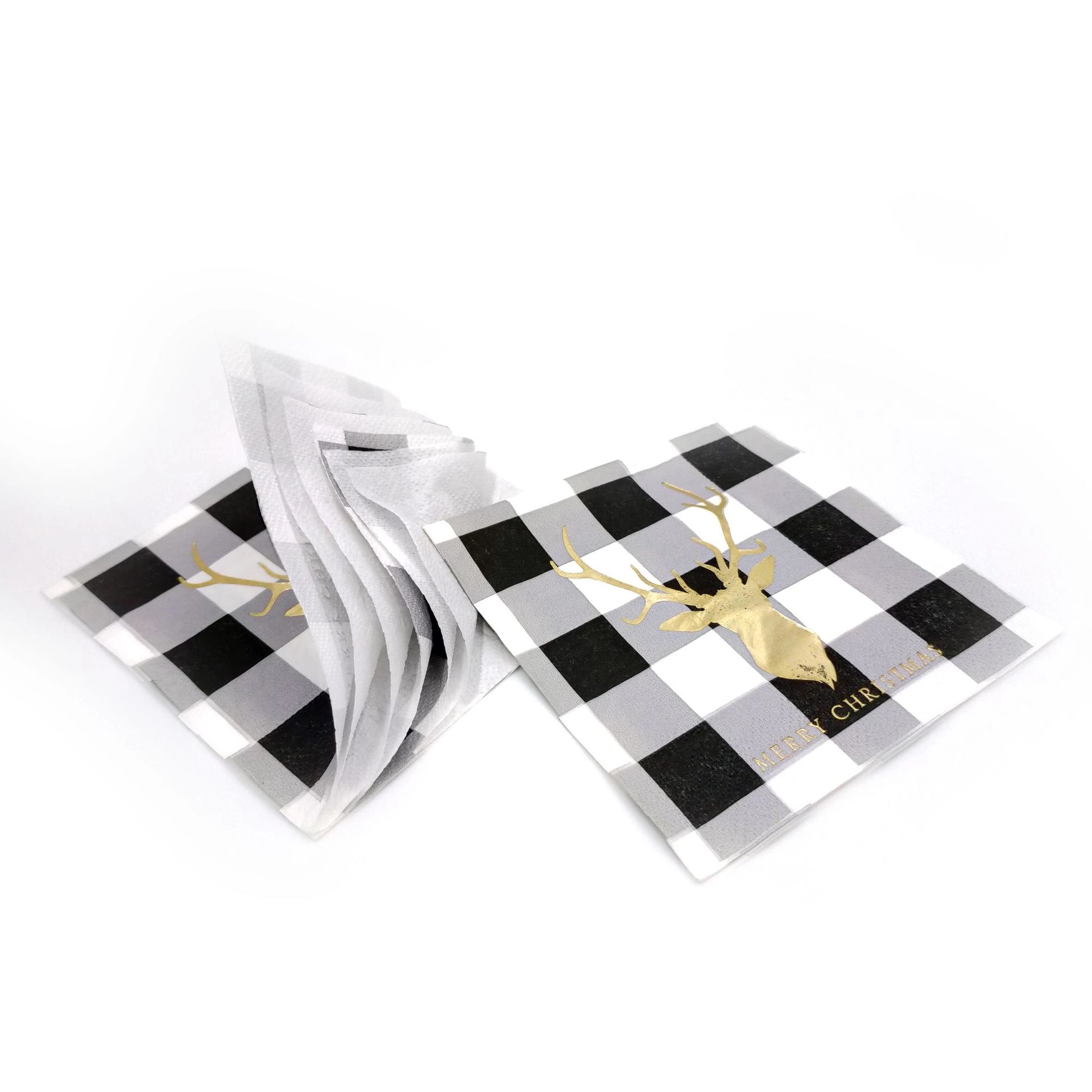 Custom Black And White Gingham Disposable Paper Napkins 2