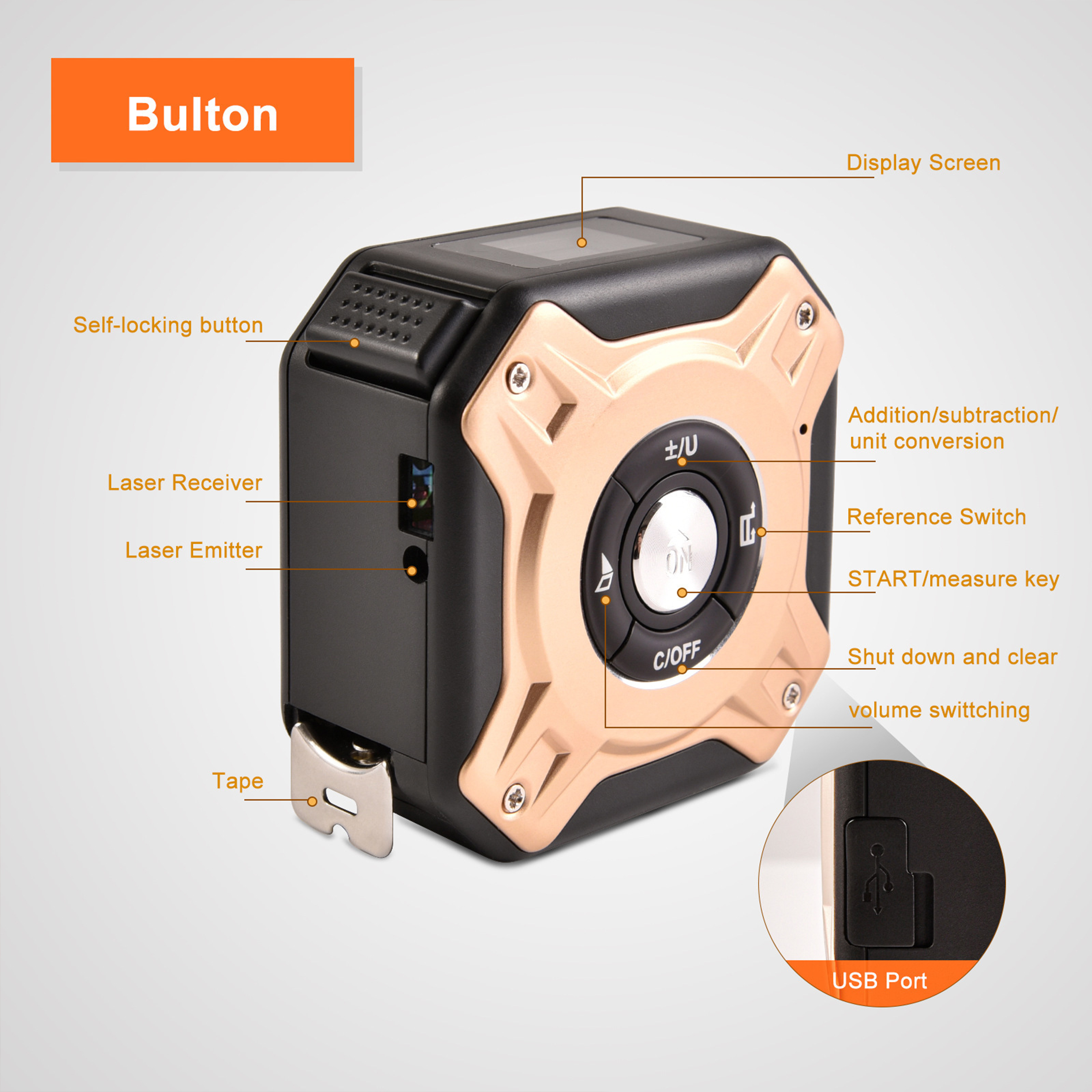Aluminum Alloy Laser Tape Measure Rangefinder 2
