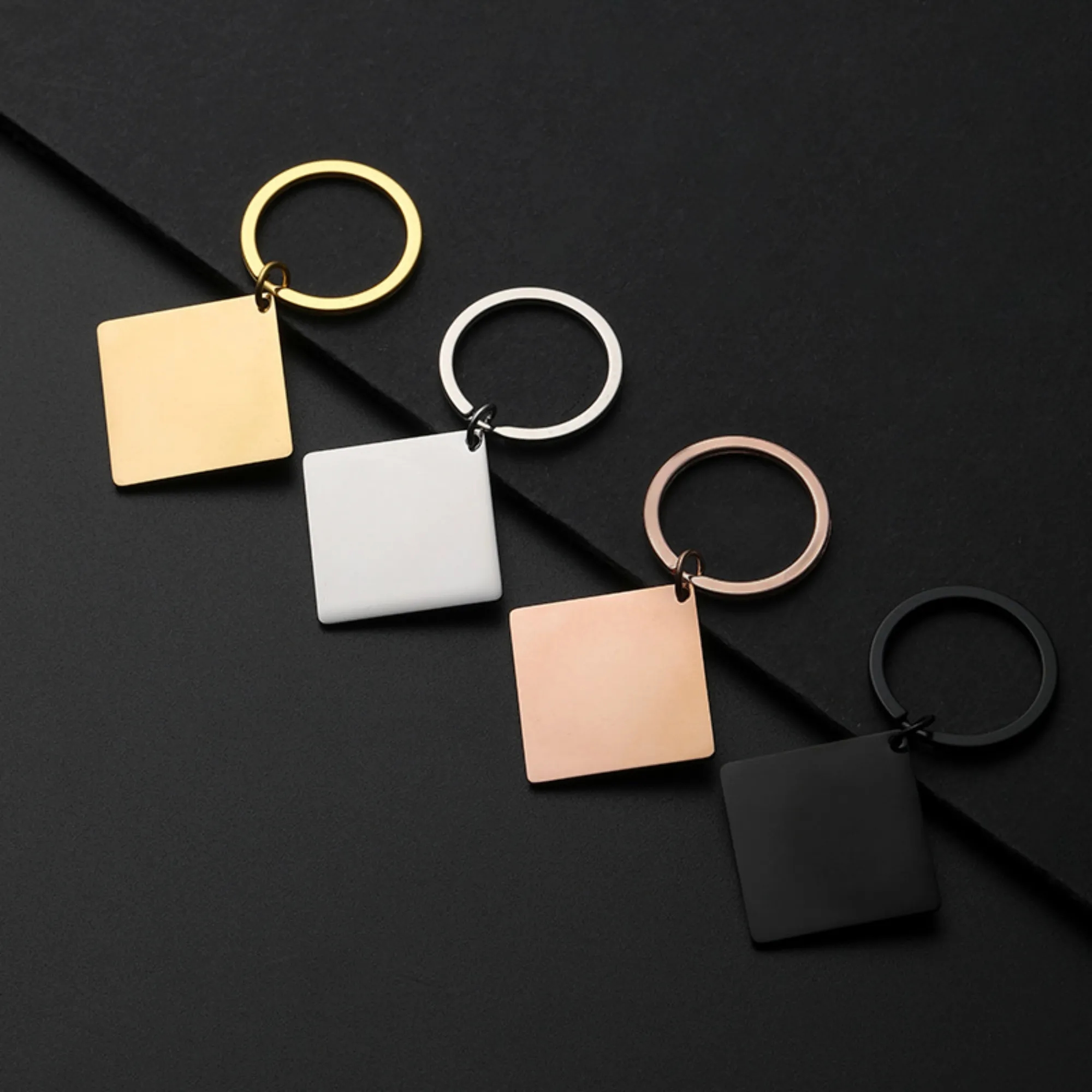 Stainless Steel Square Metal Tag Key Chains 4