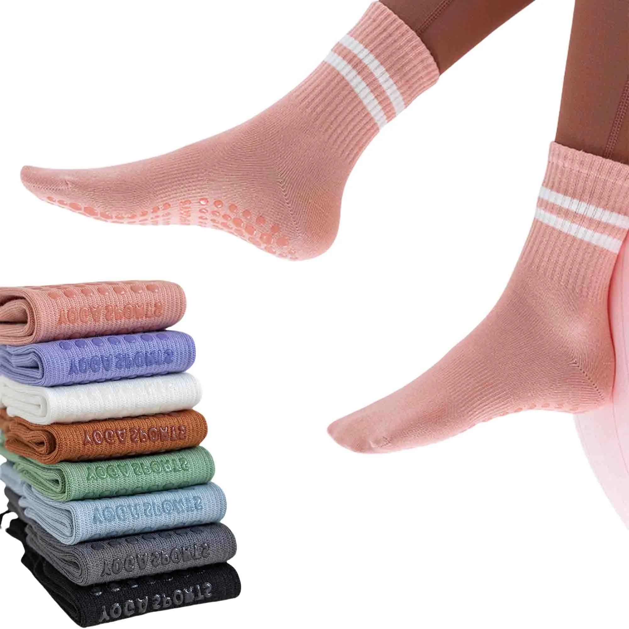 Non Slip Grip Socks with Cushion for Yoga Pilates Barre 3