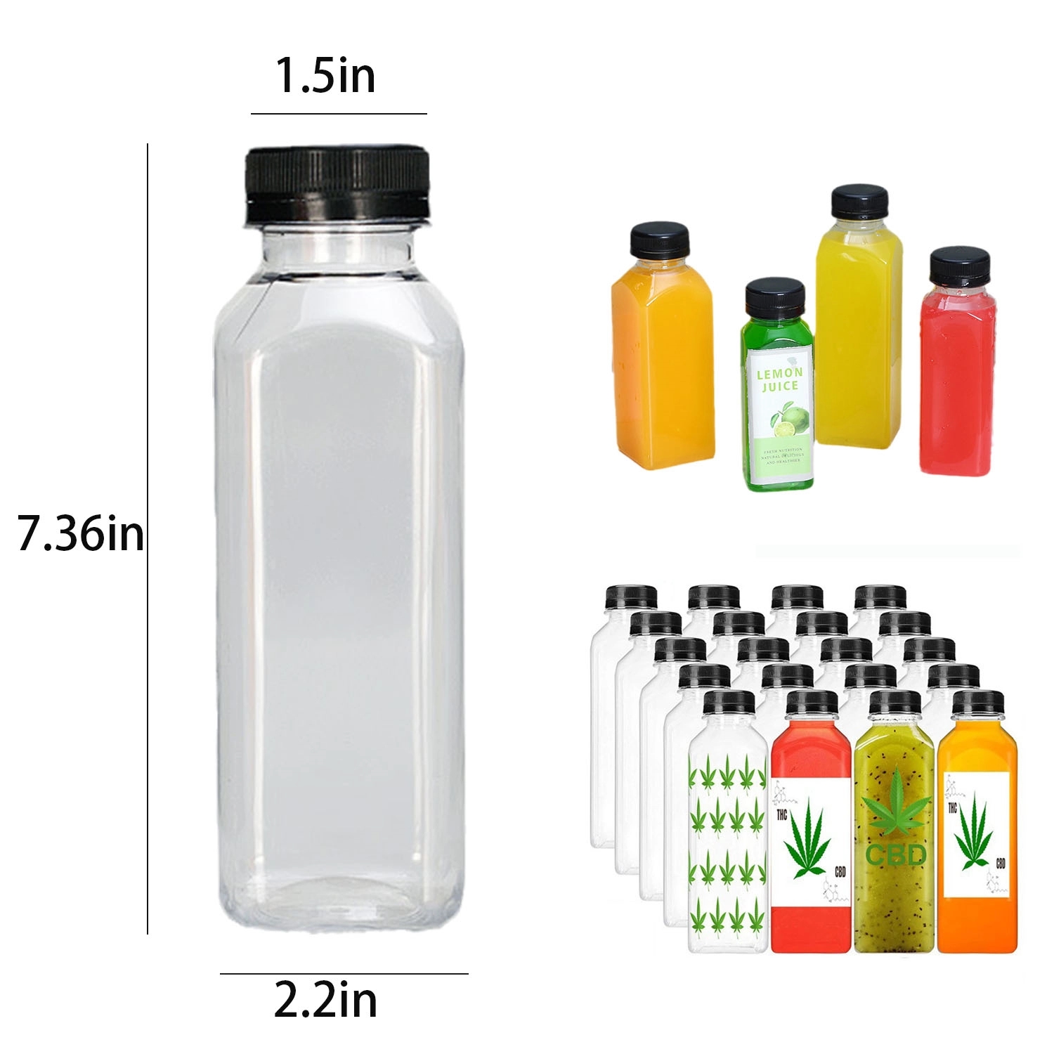 16oz Square Plastic Juice Bottle 2