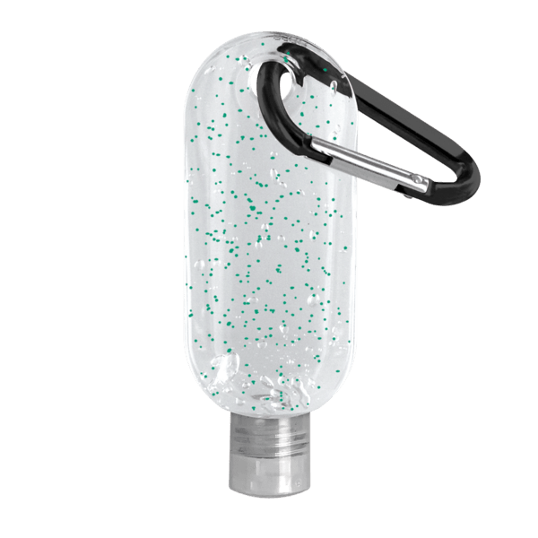 1.9 oz. Single Color Moisture Bead Sanitizer in Clear Bottle with Carabiner 105