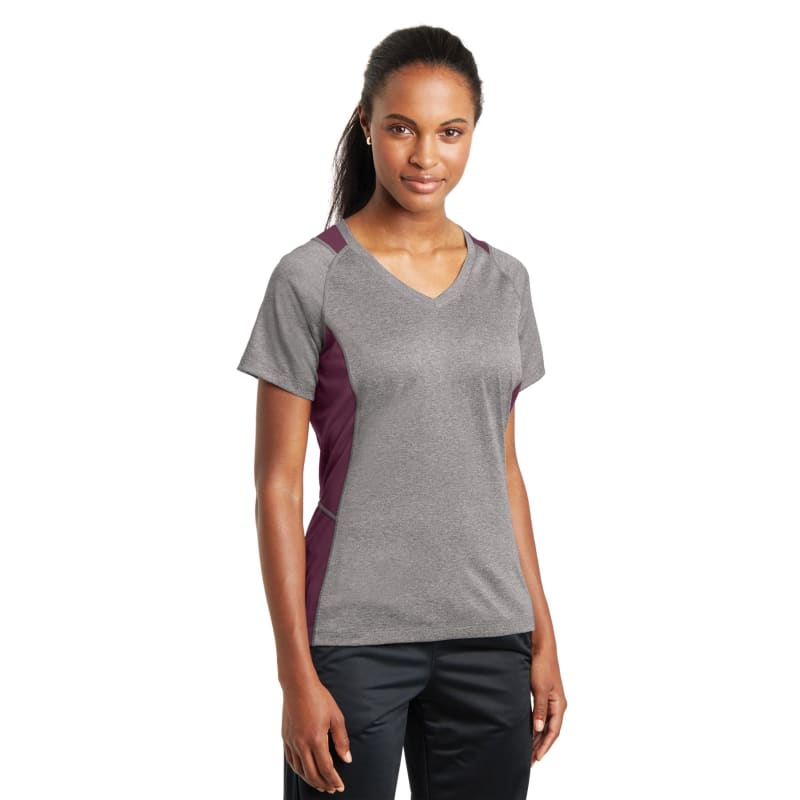 Sport-Tek Women's Heather Colorblock Contender V-Neck Tee. 22